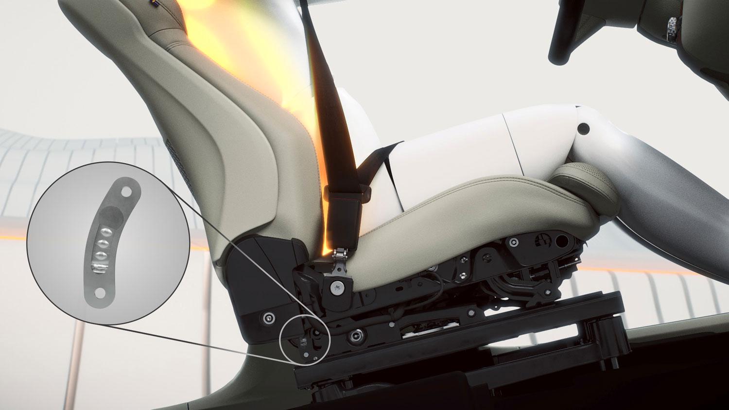Med XC90 introducerar Volvo säten med ”stötdämpare” som ska minska ryggskador. Vilket gör bilen ännu säkrare vid en dikesavkörning.
