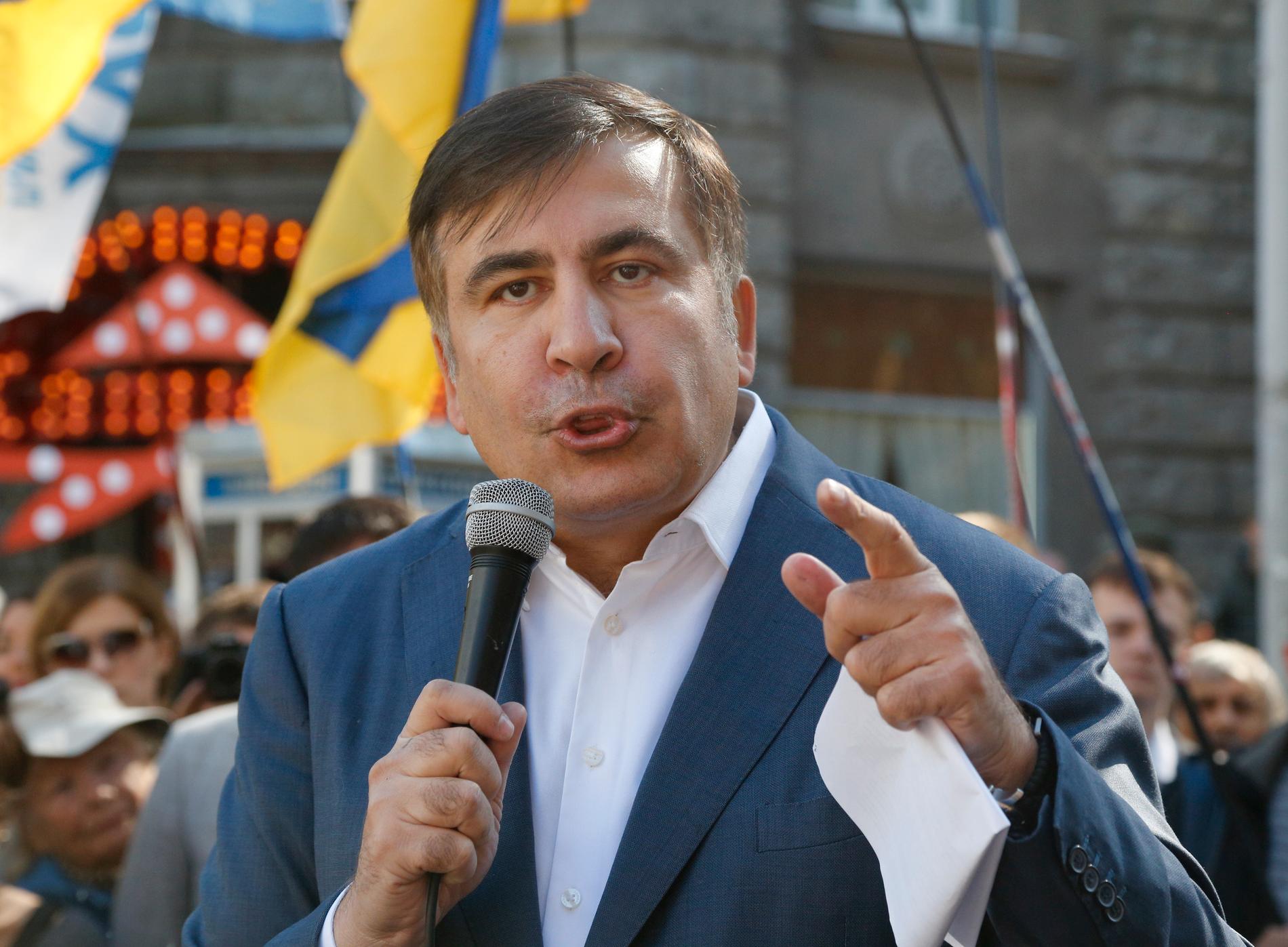 Den före detta georgiske presidenten och exguvernören i ukrainska Odessa, Micheil Saakasjvili, under ett tal i Kiev i september i fjol.