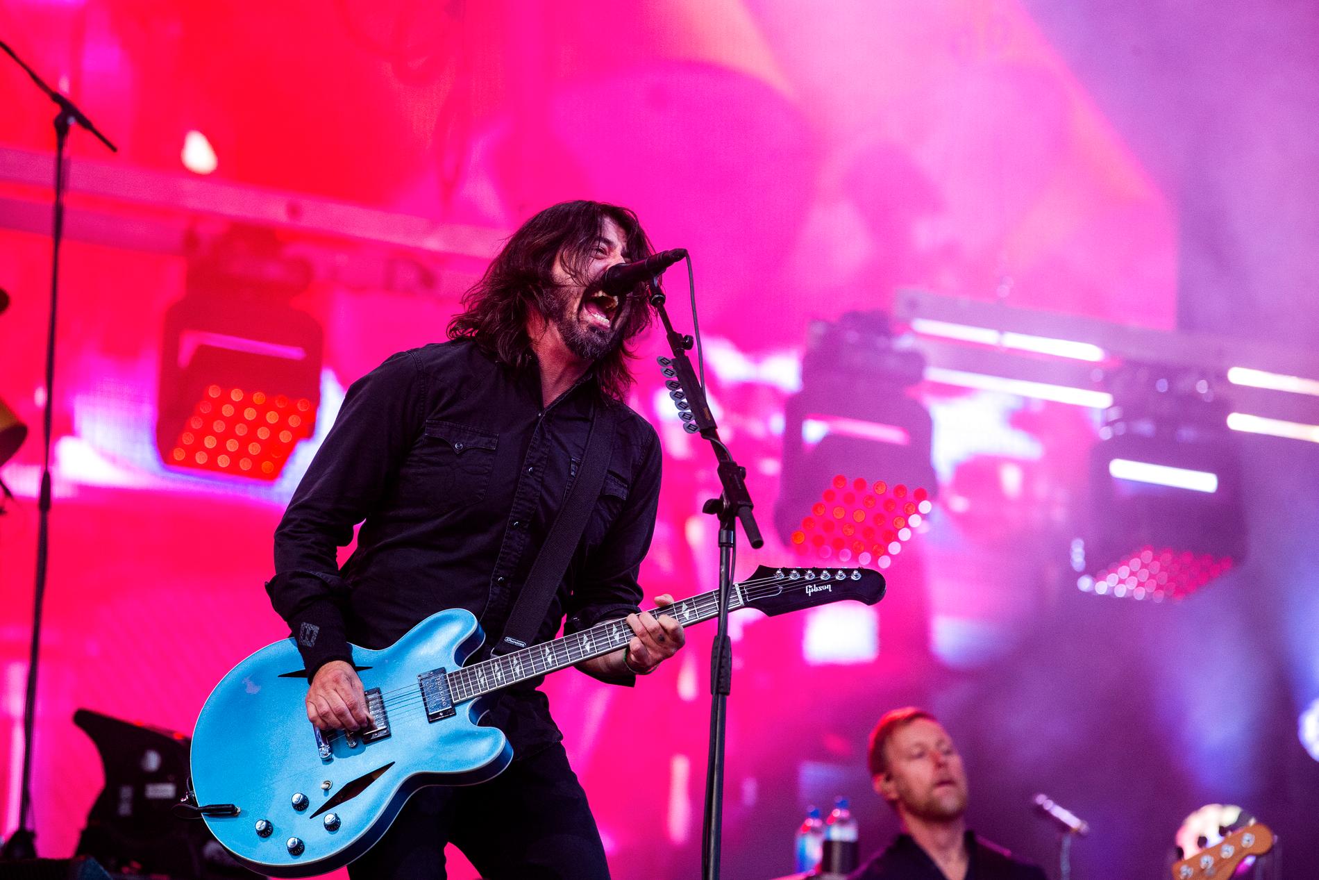 Foo Fighters med Dave Grohl i spetsen. Bild från en spelning i Stockholm 2019.