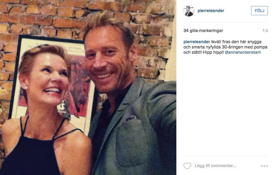 Pierre Leander har lagt upp en bild på honom själv och Anna Hedenstam på Instagram.