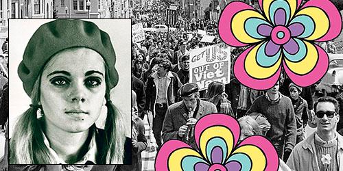 Till vänster: Maria-Pia Boëthius 1967. I bakgrunden en Vietnamdemonstration i San Francisco.