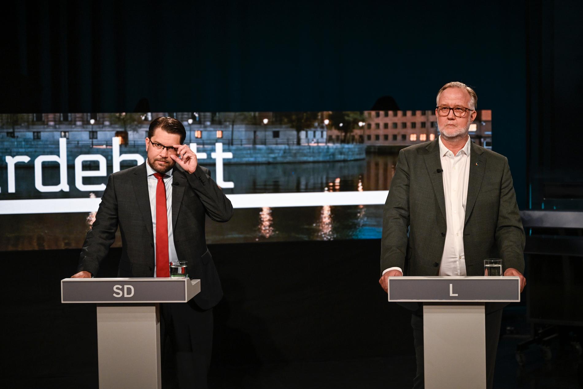 Jimmie Åkesson och Johan Pehrson rök ihop under debatten i söndags.