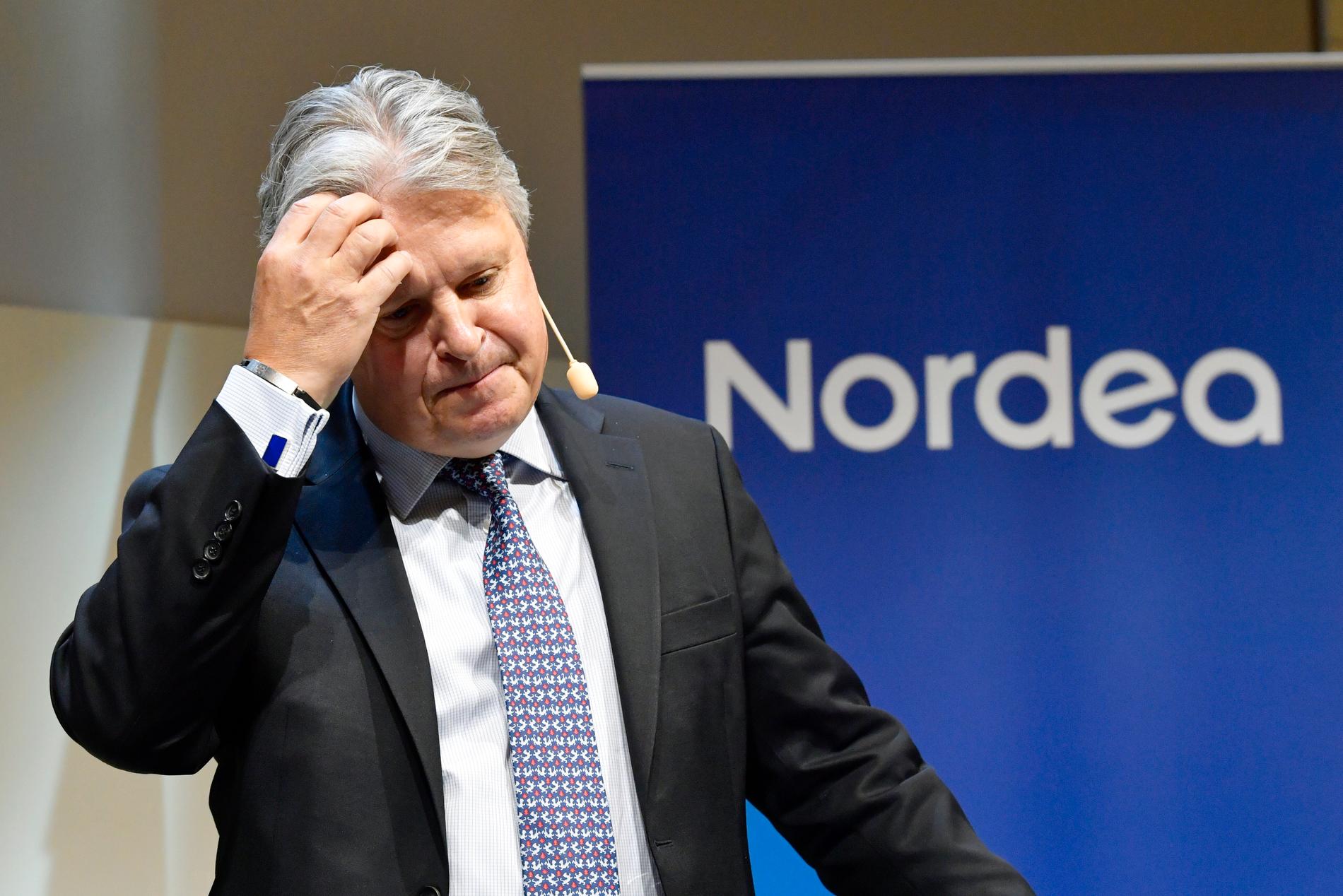Styrelsebeslutet om att flytta Nordea, med vd Casper von Koskull, fattades i början av september. Frågan avgörs slutligt på Nordeas stämma till våren. Arkivbild.