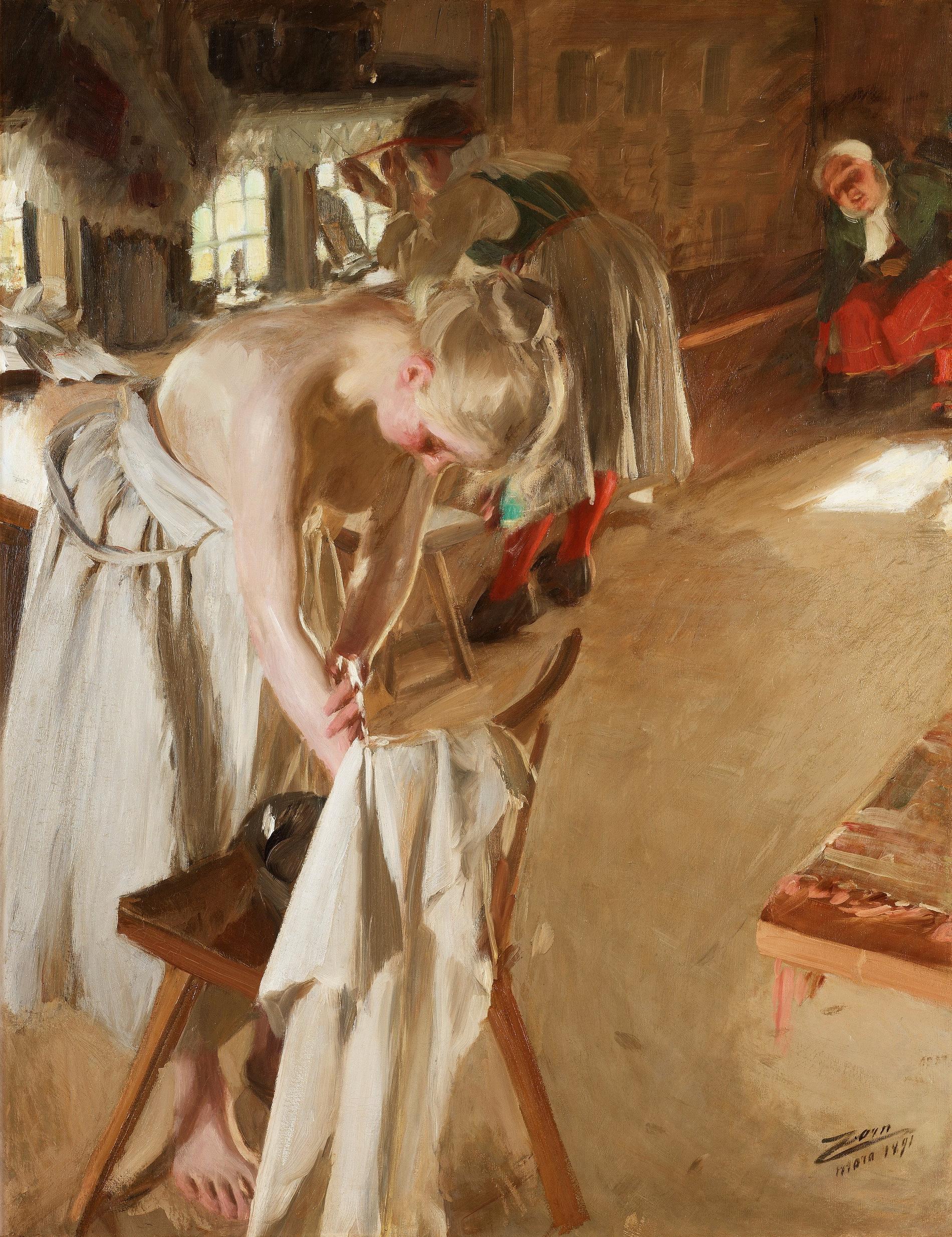 "Söndagsmorgon" (1891) av Anders Zorn har det rekordhöga utropspriset 12–15 miljoner kronor. Pressbild.