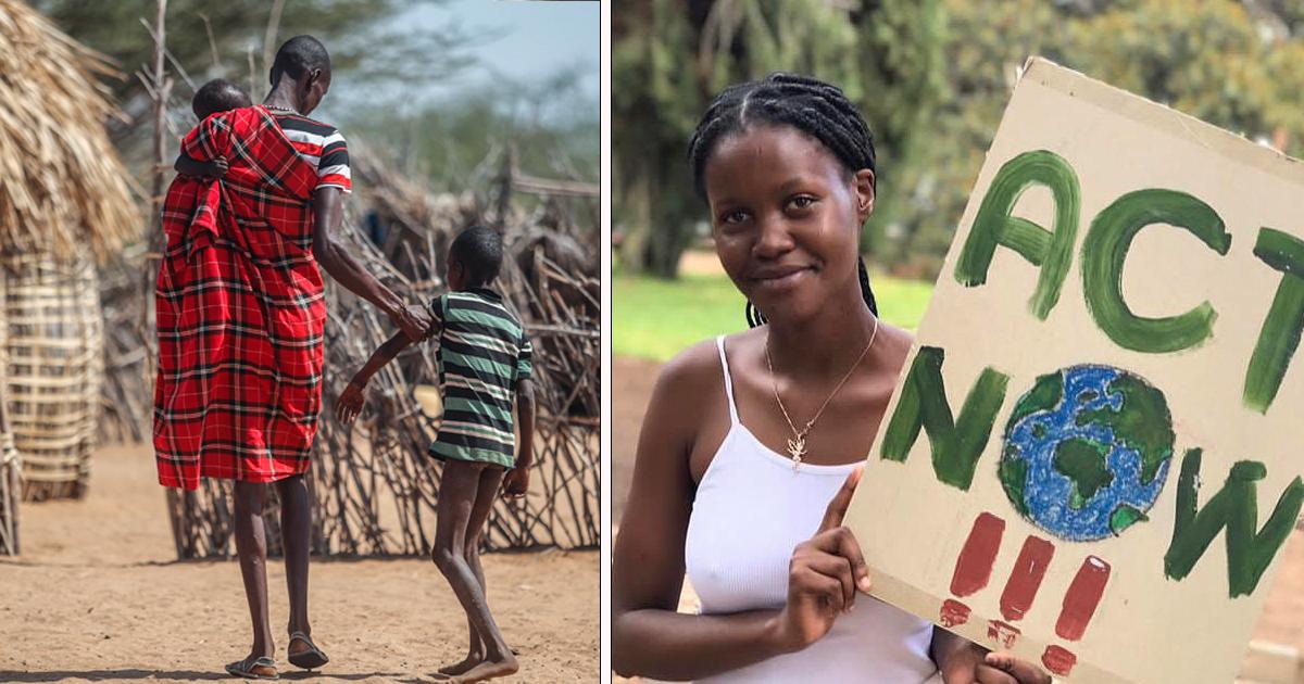 Klimatkrisen är – från en ung persons perspektiv – skrämmande, och det borde den faktiskt vara för alla. Men för mig betyder den att jag inte har någon framtid. Vi behöver konstant hitta sätt att överleva extrema väderförhållanden – torka, översvämningar, värmeböljor – och detta varje dag, skriver Jakapita Kandanga, 24 år från Namibia. På bilden till vänster syns en far hjälpa sin undernärda son gå i norra Kenya 12 maj 2022. FN säger att torkan i området är en allvarlig humanitär nödsituation skapad av klimatkrisen. 