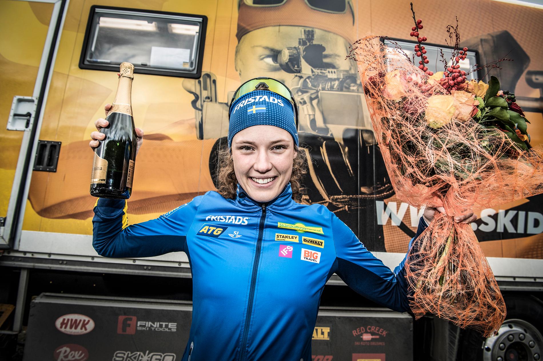 Hanna Öberg vann guld och silver på OS i Pyeongchang. Nu har hon också fått Bragdguldet. Arkivbild.