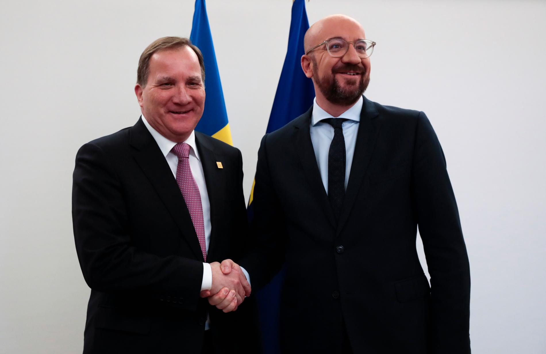 Statsminister Stefan Löfven (S) träffade EU:s ordförande Charles Michel inför EU-toppmötet i Bryssel på torsdagen.