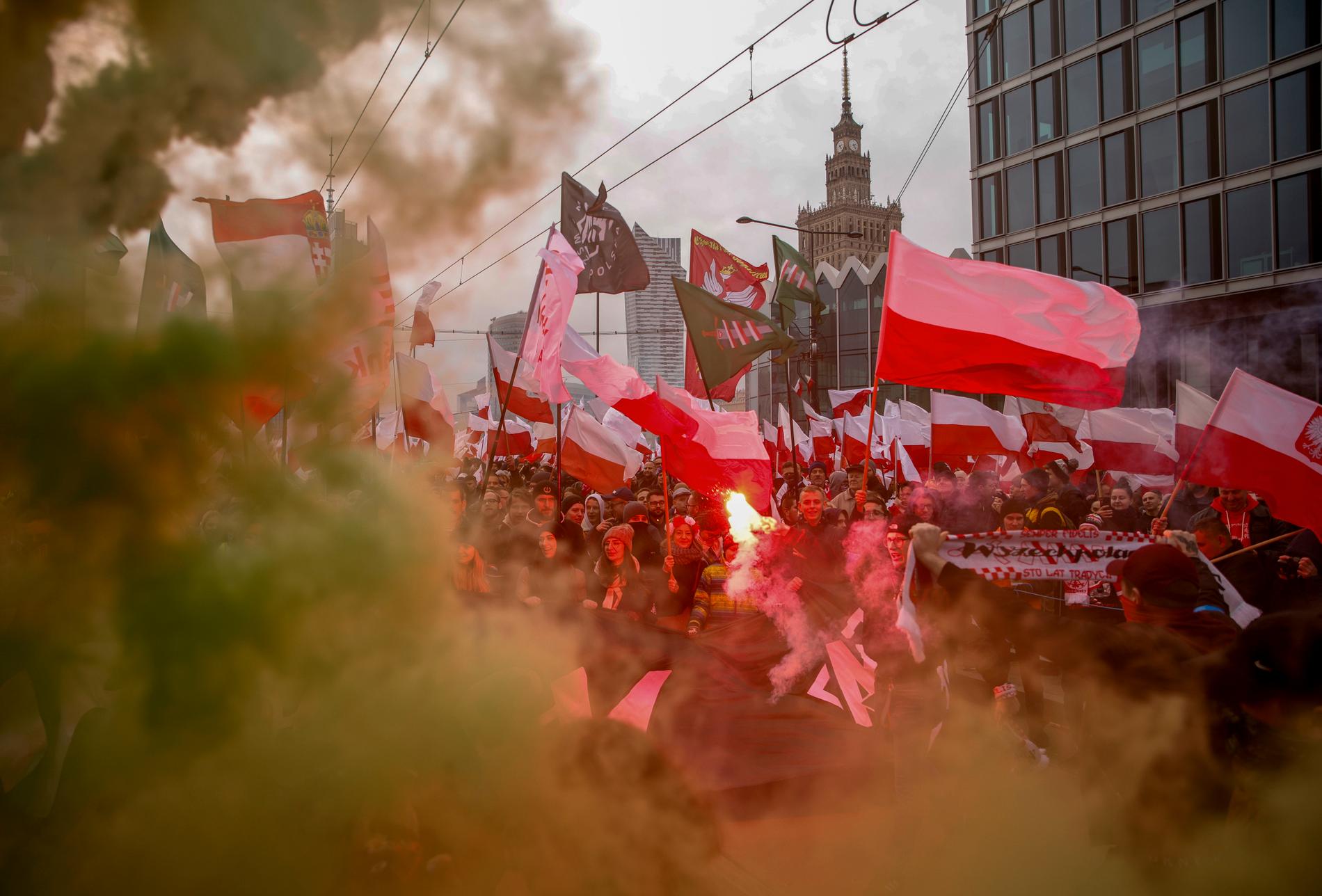 Högerextremister marscherar, Warszawa 11 november 2022