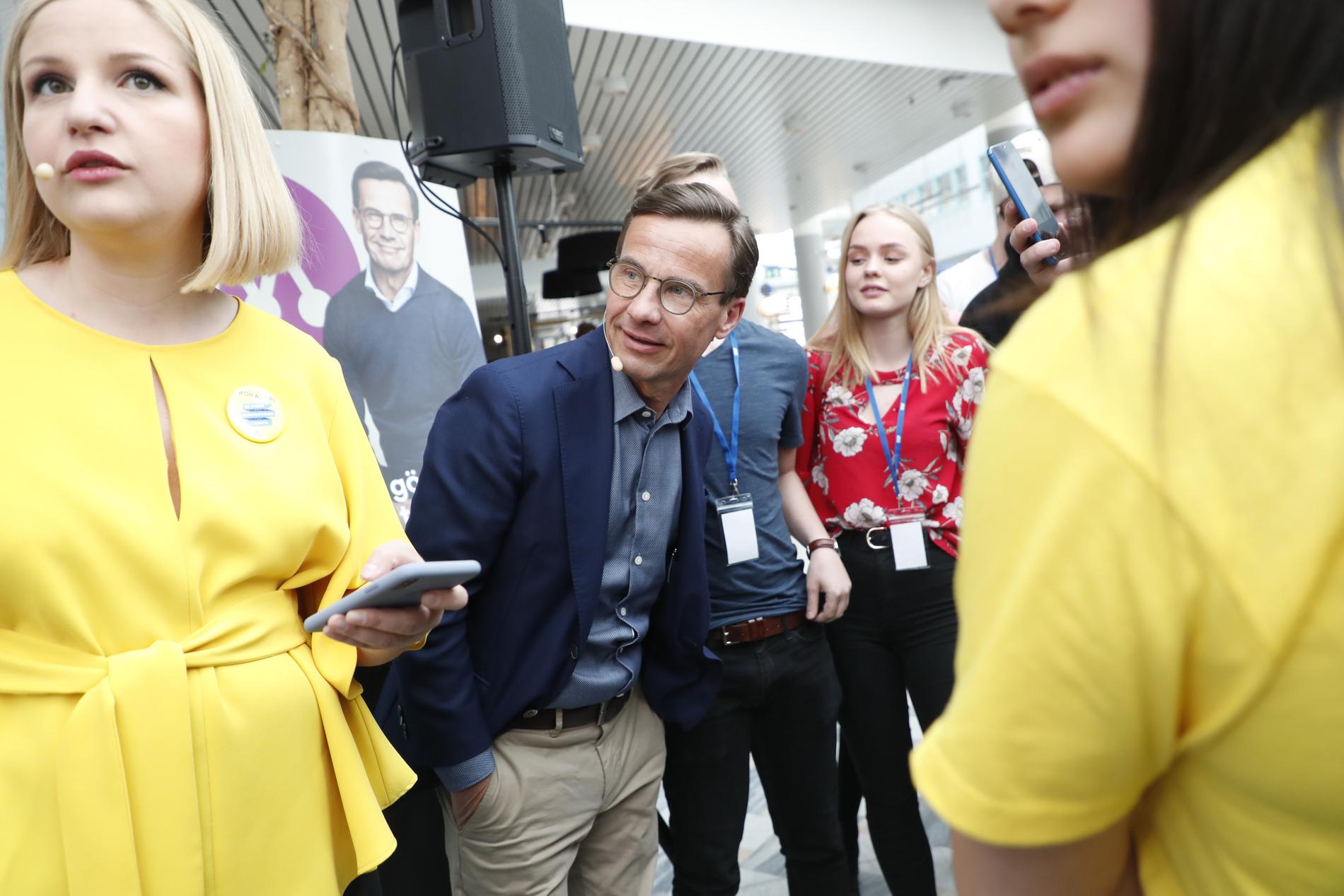Partiledaren Ulf Kristersson (M) under Moderaternas valupptakt inför EU-valet i maj. 
