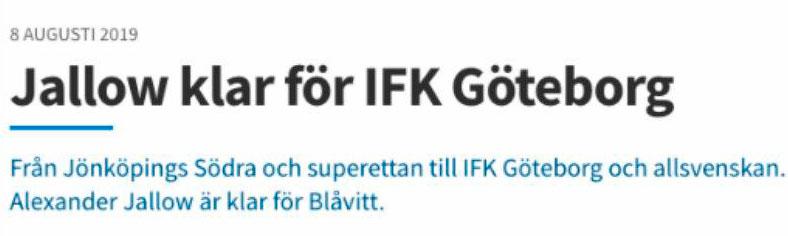 Skärmdump från IFK Göteborgs hemsida.