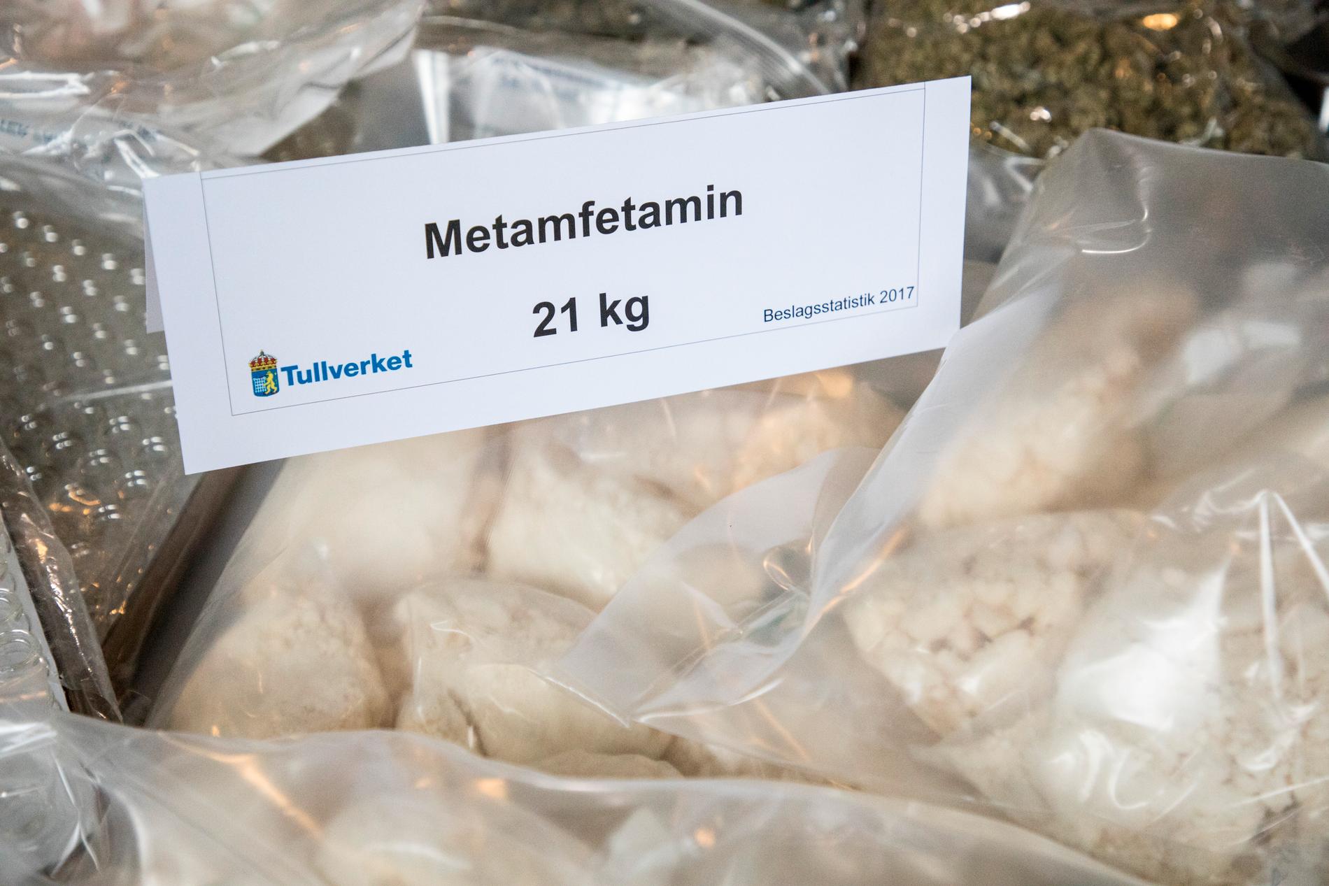 Metamfetamin som beslagtagits i Sverige. Arkivbild.