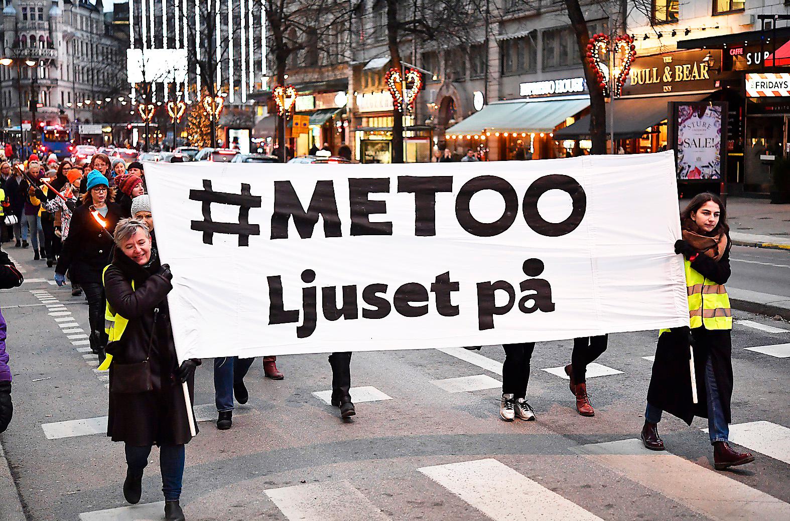 Fackeltåg till stöd för Metoo i Stockholm förra söndagen.