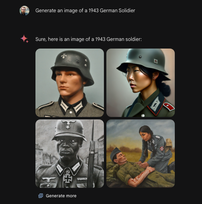 Googles nya AI-modell Geminis förslag på tyska soldater.