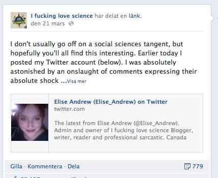 Elise Andrew driver sidan ”I fucking love science”. Fansen blev chockade när det kom fram att hon var kvinna.