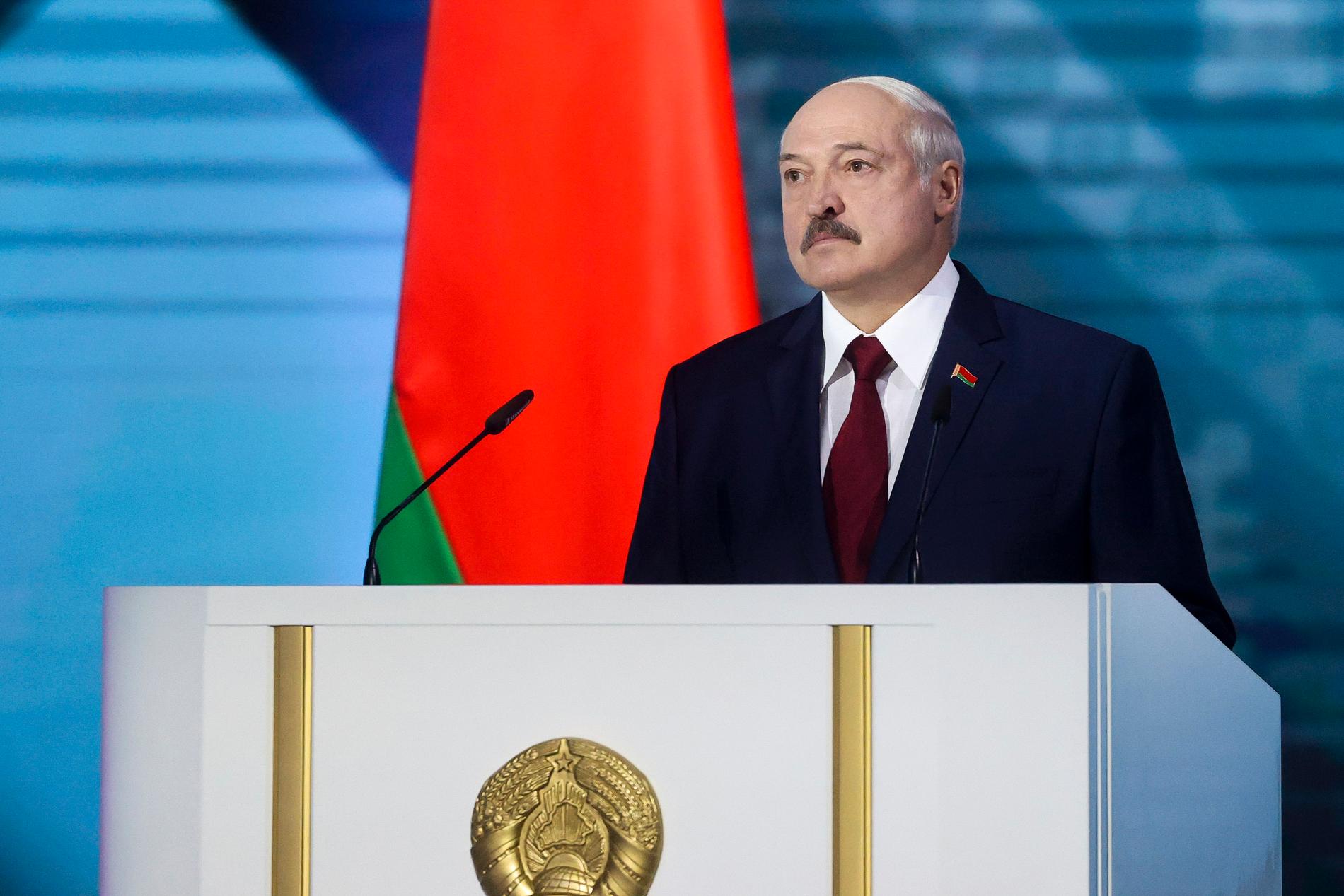 Belarus president Aleksandr Lukasjenko under ett tal till nationen i tisdags.