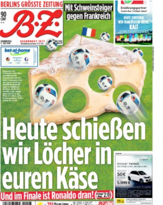 Den tyska tidningen BZ har rubriken: ”I dag skjuter vi hål i er ost”.