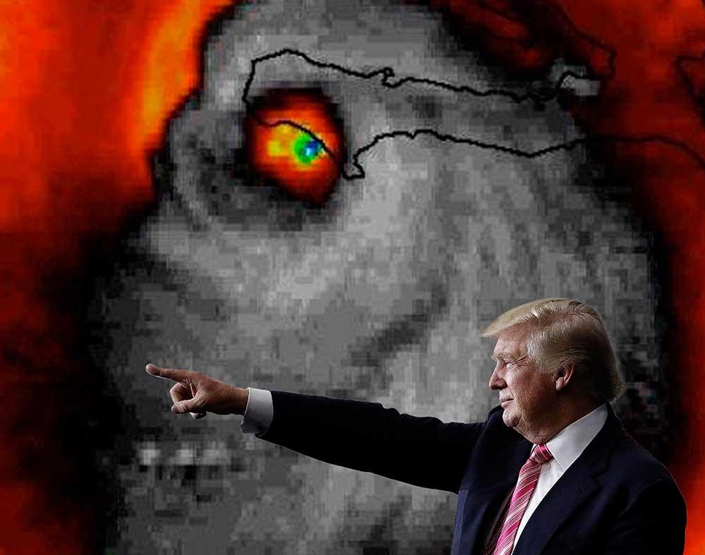 I STORMENS ÖGA en satellitbild över Haiti visar orkanens dödsliknande monster. USA:s nästa president måste förstå att det krävs stora insatser för att avvärja än värre katastrofer. Så om Trump bild vald kommer både nationen och världen utsättas för fara – för Trump tror att klimatförändringarna är en bluff.
