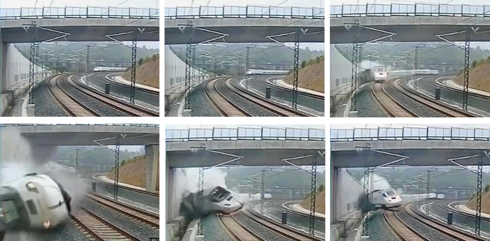Stillbilder från en övervakningskamera visar olycksförloppet den 24 juli 2013. Montage.
