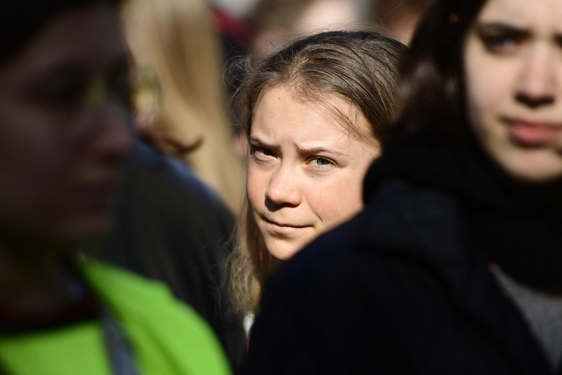 Greta Thunberg under en skolstrejk för klimatet tidigare i mars.