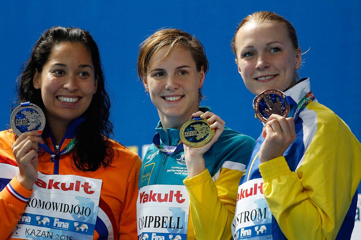 Australienskiska Bronte Campbell vann 50 m fritt vid sim-VM i augusti, före Sarah Sjöström.