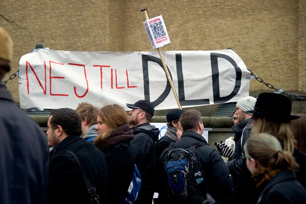 Protester i Göteborg inför införandet av Datalagringsdirektivet (DLD) år 2012.