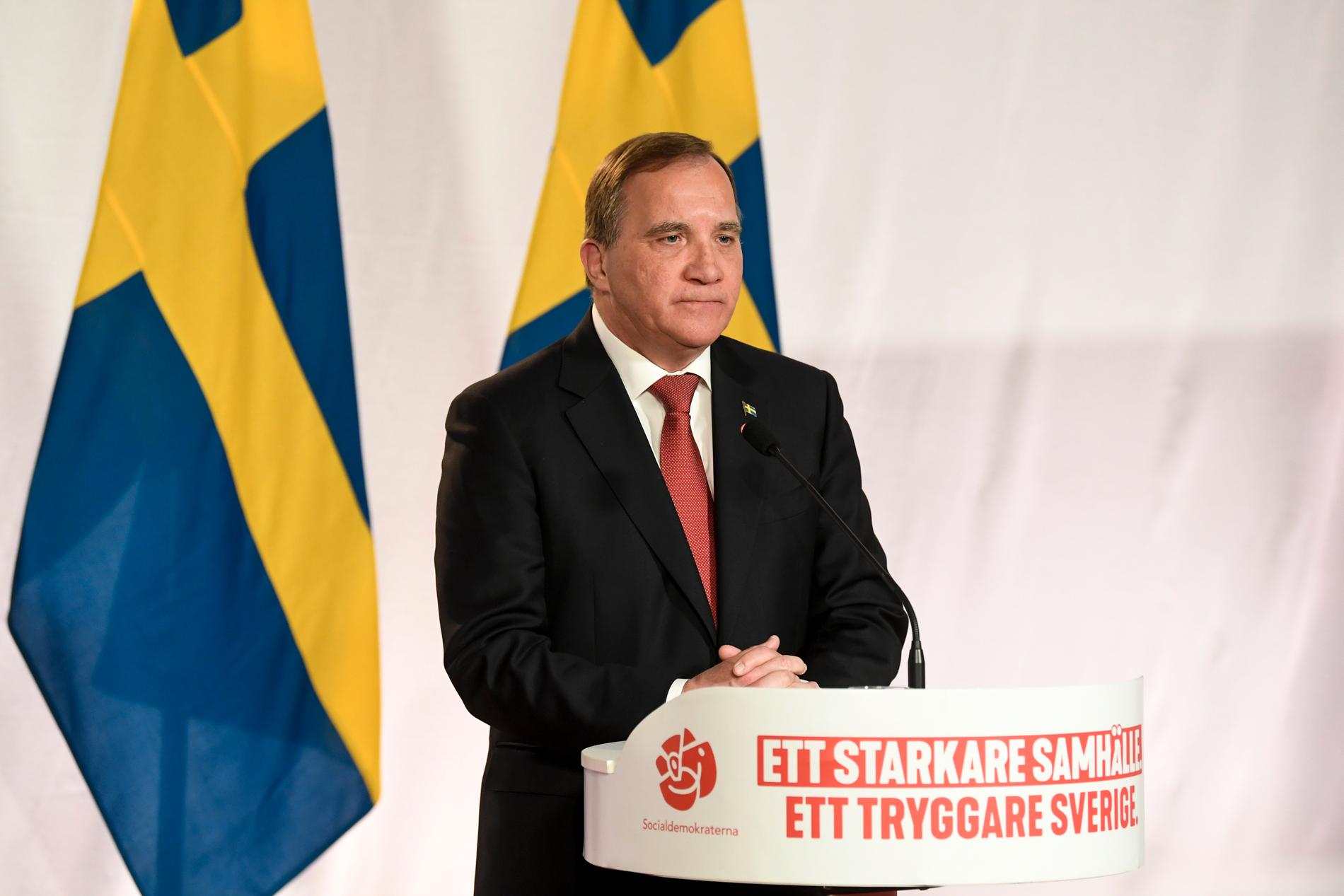 Stefan Löfven höll sitt digitala tal från Socialdemokraternas högkvarter på Sveavägen 68 i Stockholm. 