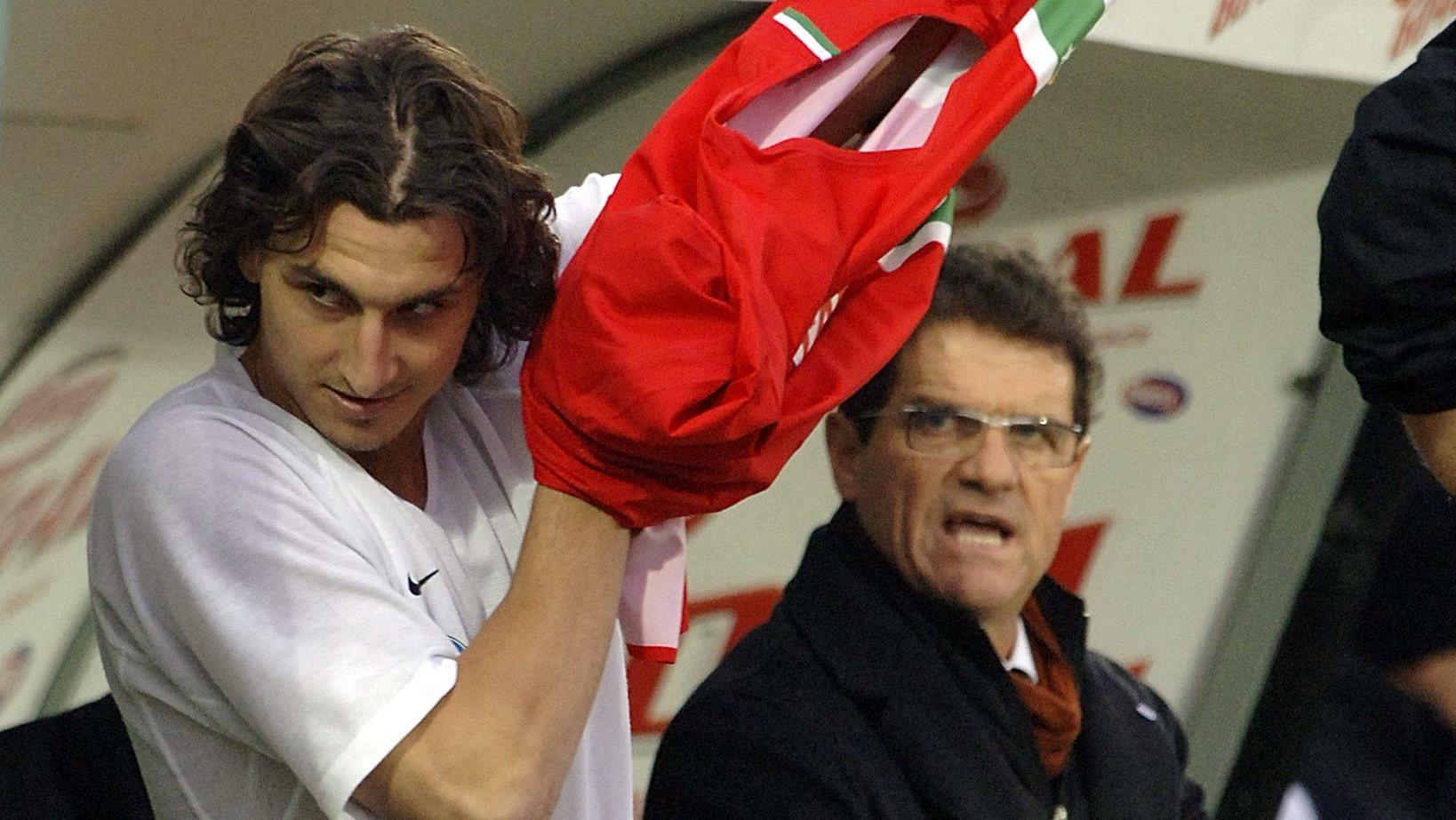 Zlatan Ibrahimovic, vänster, och Fabio Capello under en Juventus-match i januari 2006. Arkivbild.