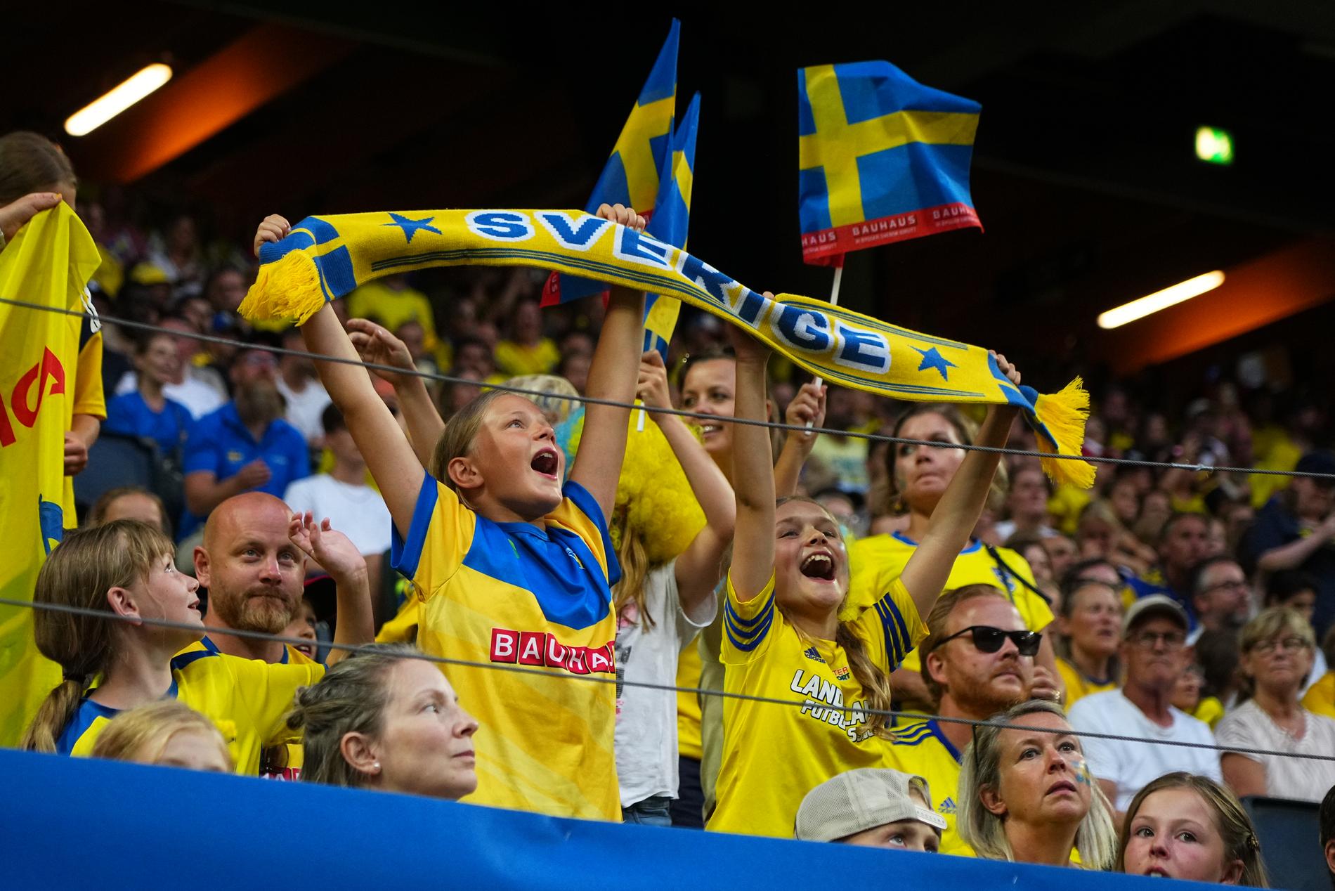 Svenska fans under Sverige-Brasilien. 