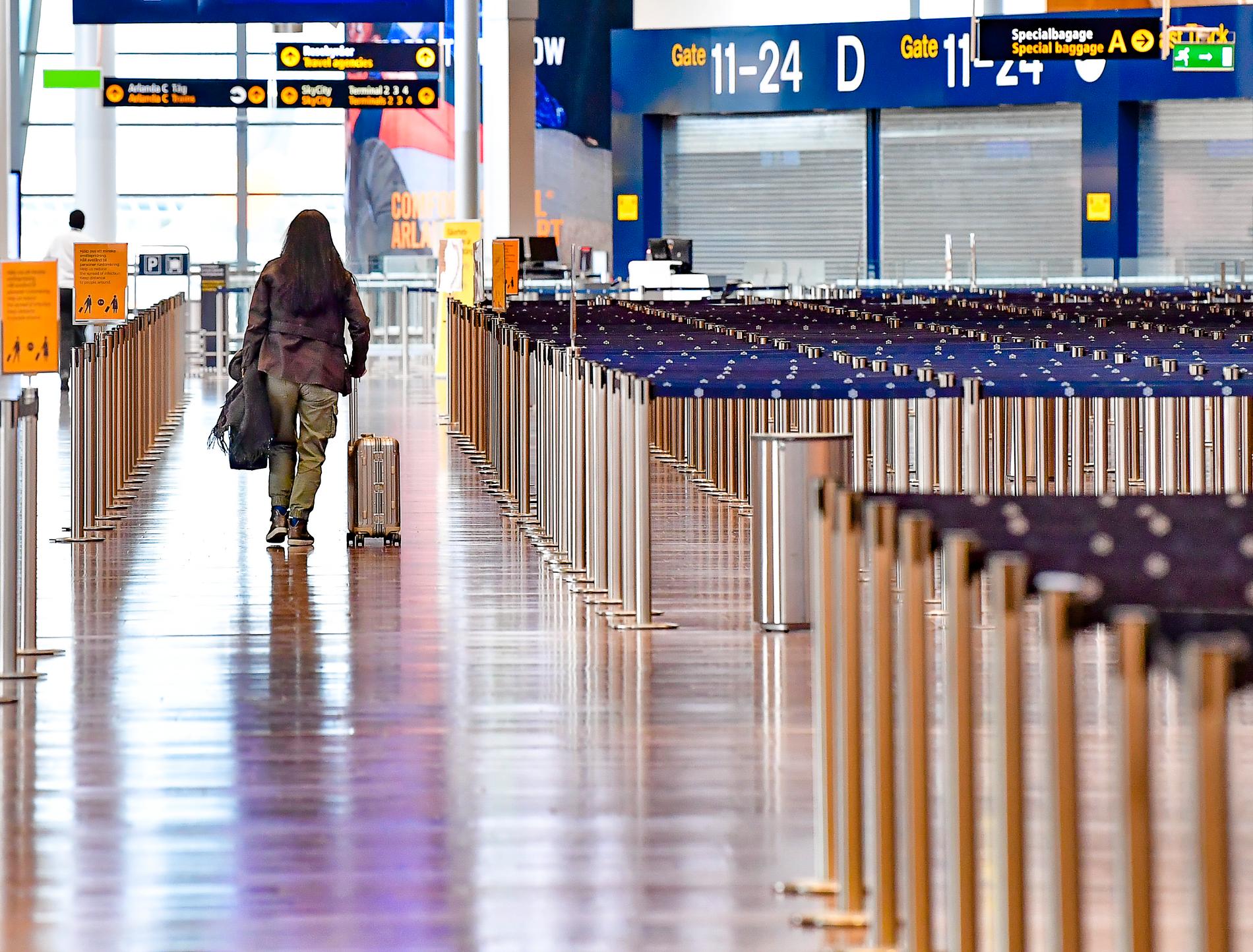 Antalet resenärer vid Swedavias flygplatser minskade med 83 procent i september jämfört med motsvarande period i fjol. Arkivbild.