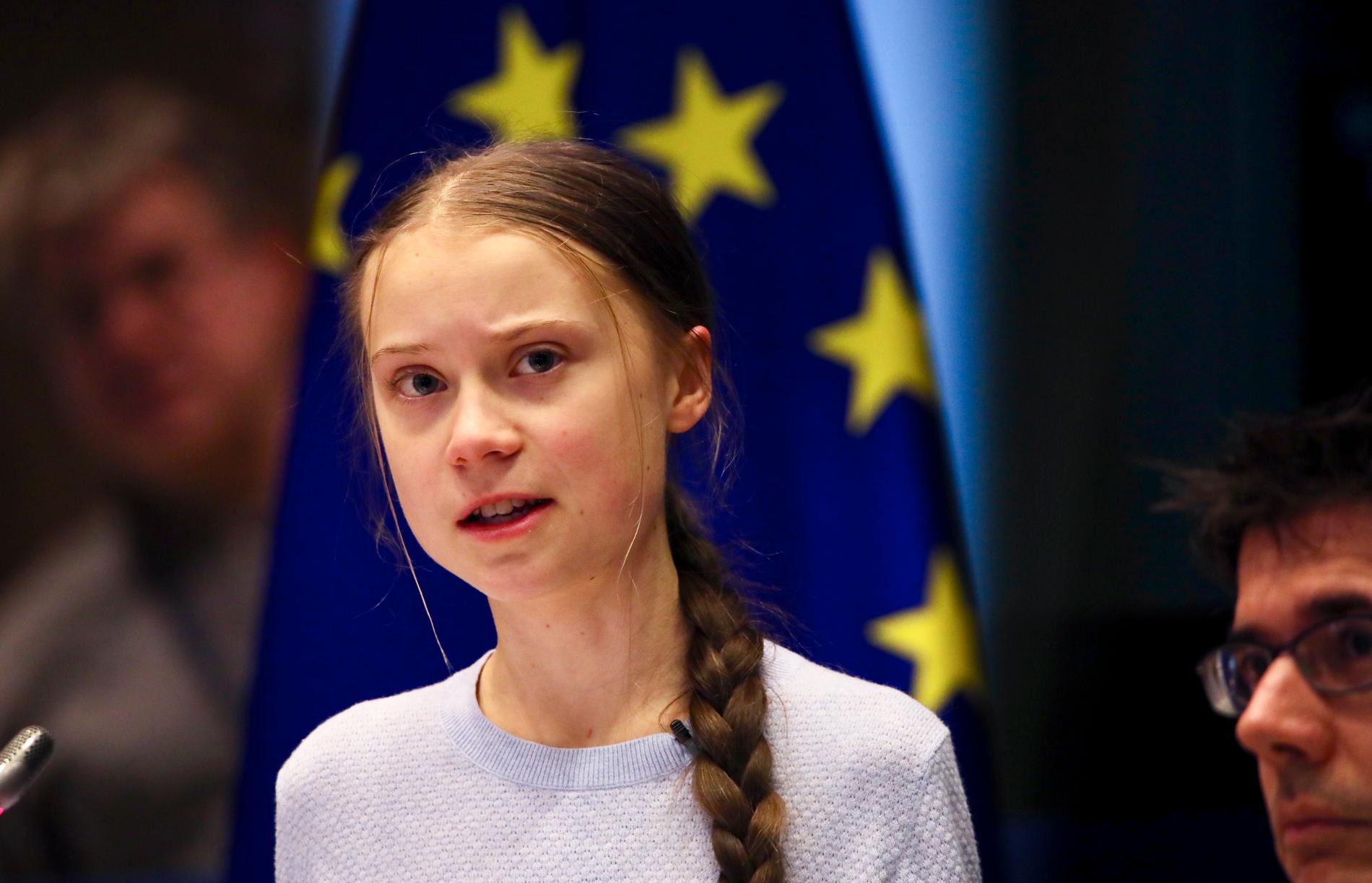 Greta Thunberg vid ett EU-möte 2020.