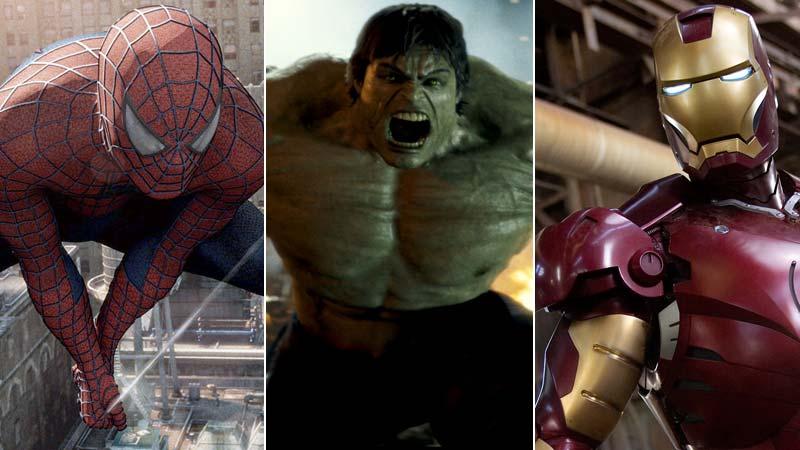 Stan Lees skapelser – Spider-Man, The incredible Hulk och Iron Man.