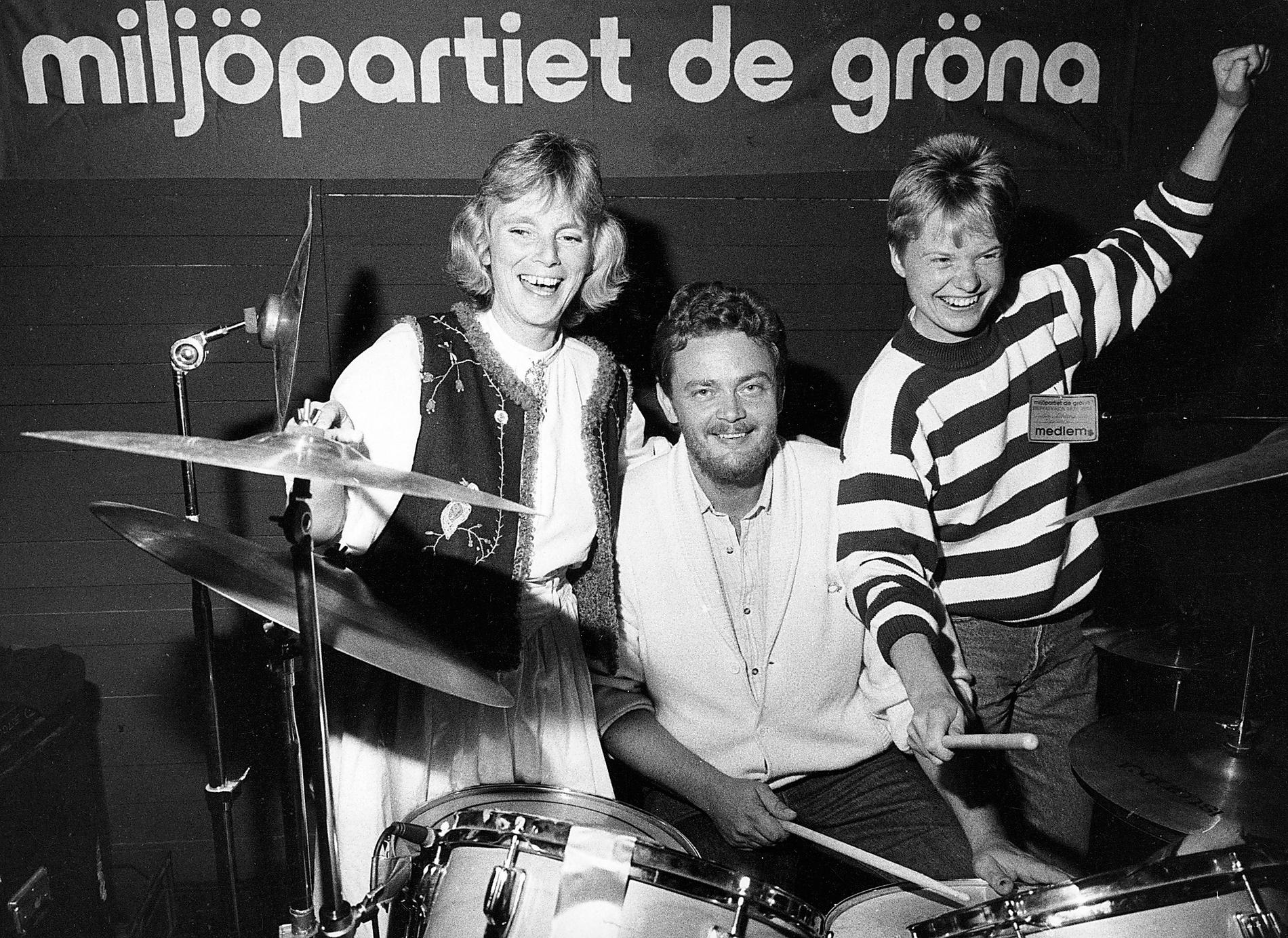 Språkröra Eva Goes, Birger Schlaug och Åsa Domeij höll i taktpinnen när Miljöpartiet kom in i riksdagen 1988. Foto: Roony Johansson
