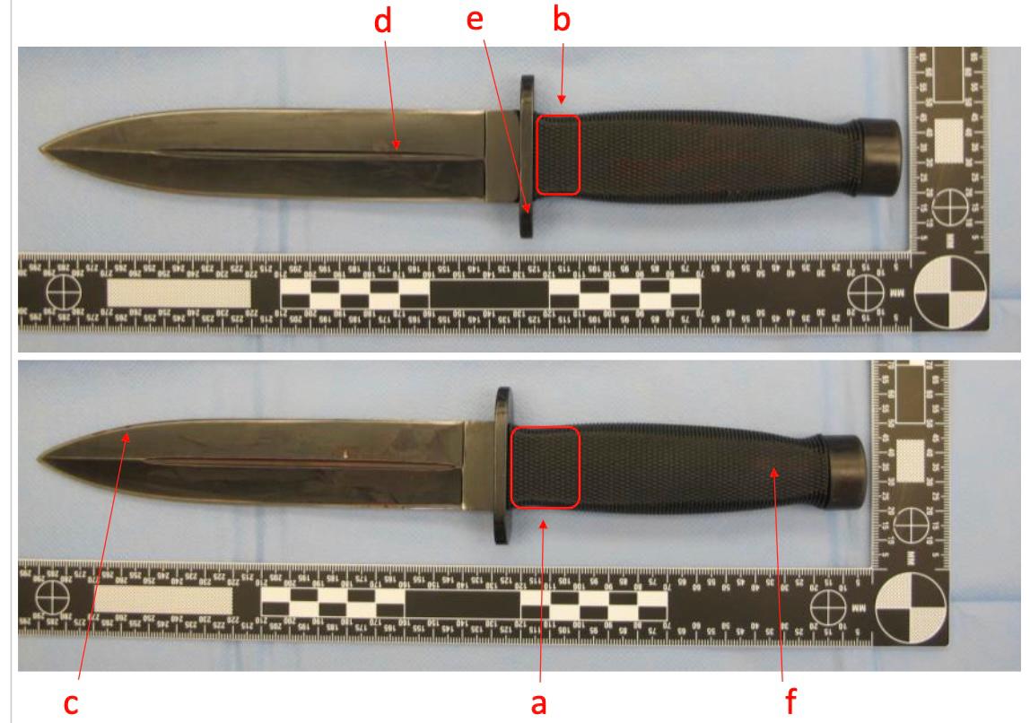 Kniv som användes när de två männen höggs ihjäl.