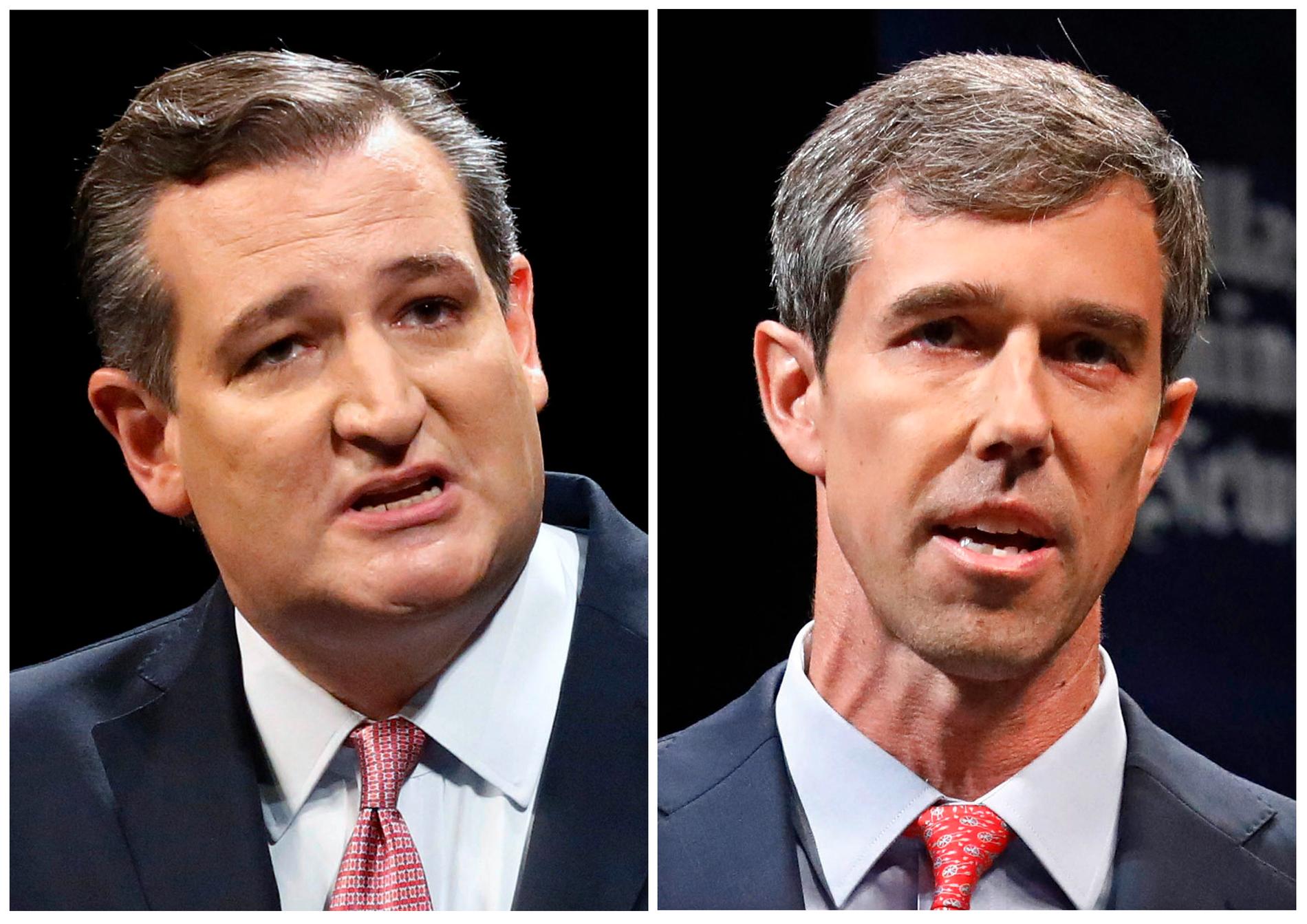 Republikanen Ted Cruz utmanas av demokraten Beto O'Rourke i kampen om senaten i Texas. Montage