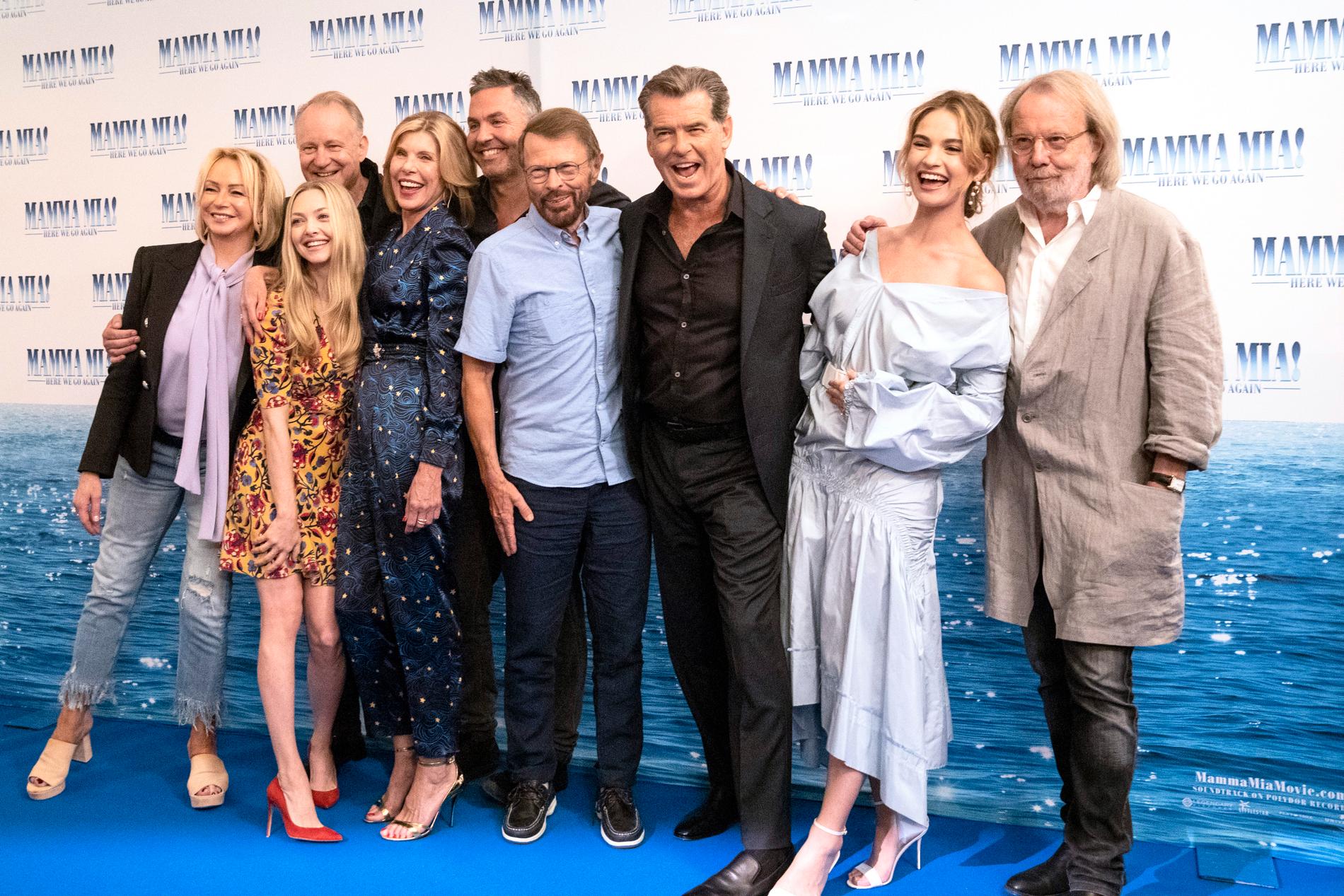 Stora delar av ”Mamma Mia”-gänget samlades på pressträff i Stocholm i veckan.