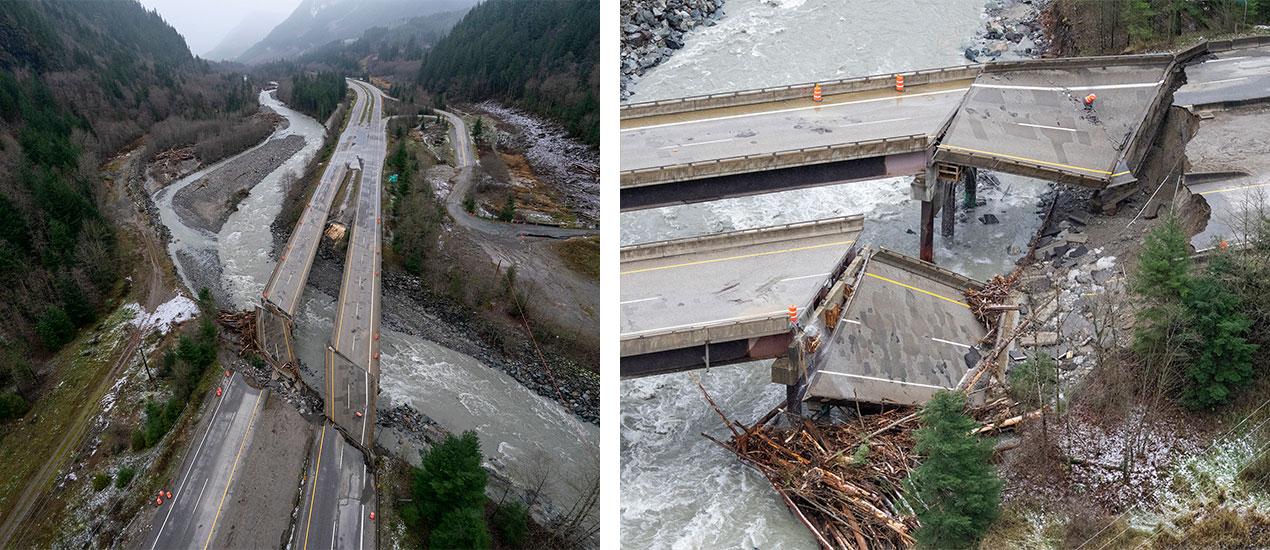Coquihalla Highway i British Columbia har rasat efter de kraftiga skyfallen. 