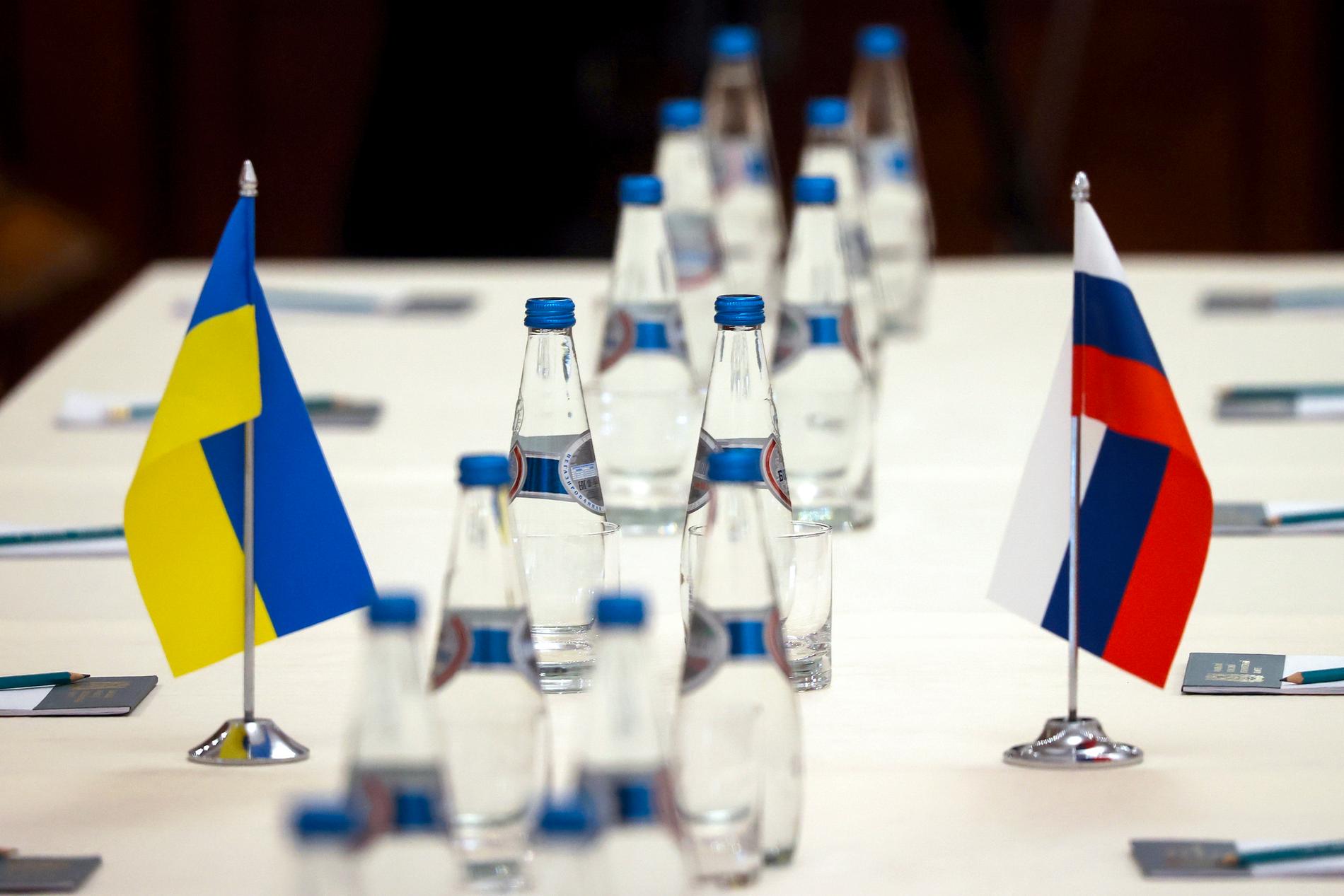 Bilden från när representanter från Ukraina och Ryssland träffades i Belarus den 28 februari.