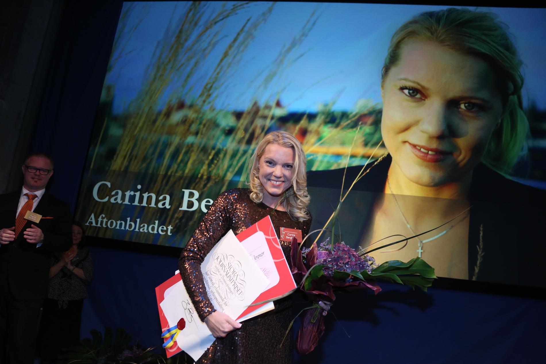 Carina Bergfeldt strax efter att hon mottagit priset.