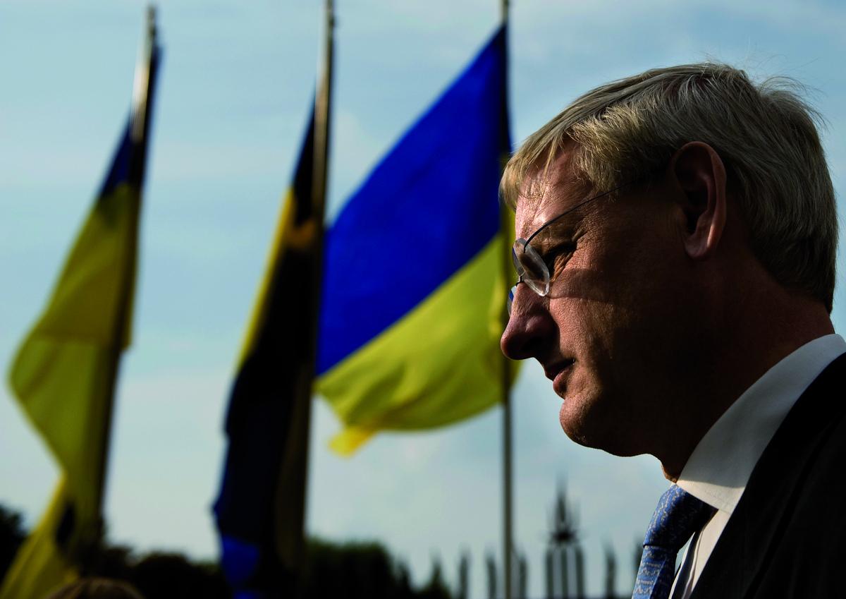 NOBBADE MÖTET MED EUROPARÅDET Medan resten av Europarådet samlades i Strasbourg valde utrikesminister Carl Bildt att äta bankett med kungaparet, som är på besök i Ukraina. Det har ytterligare kylt ner relationerna med Ryssland.