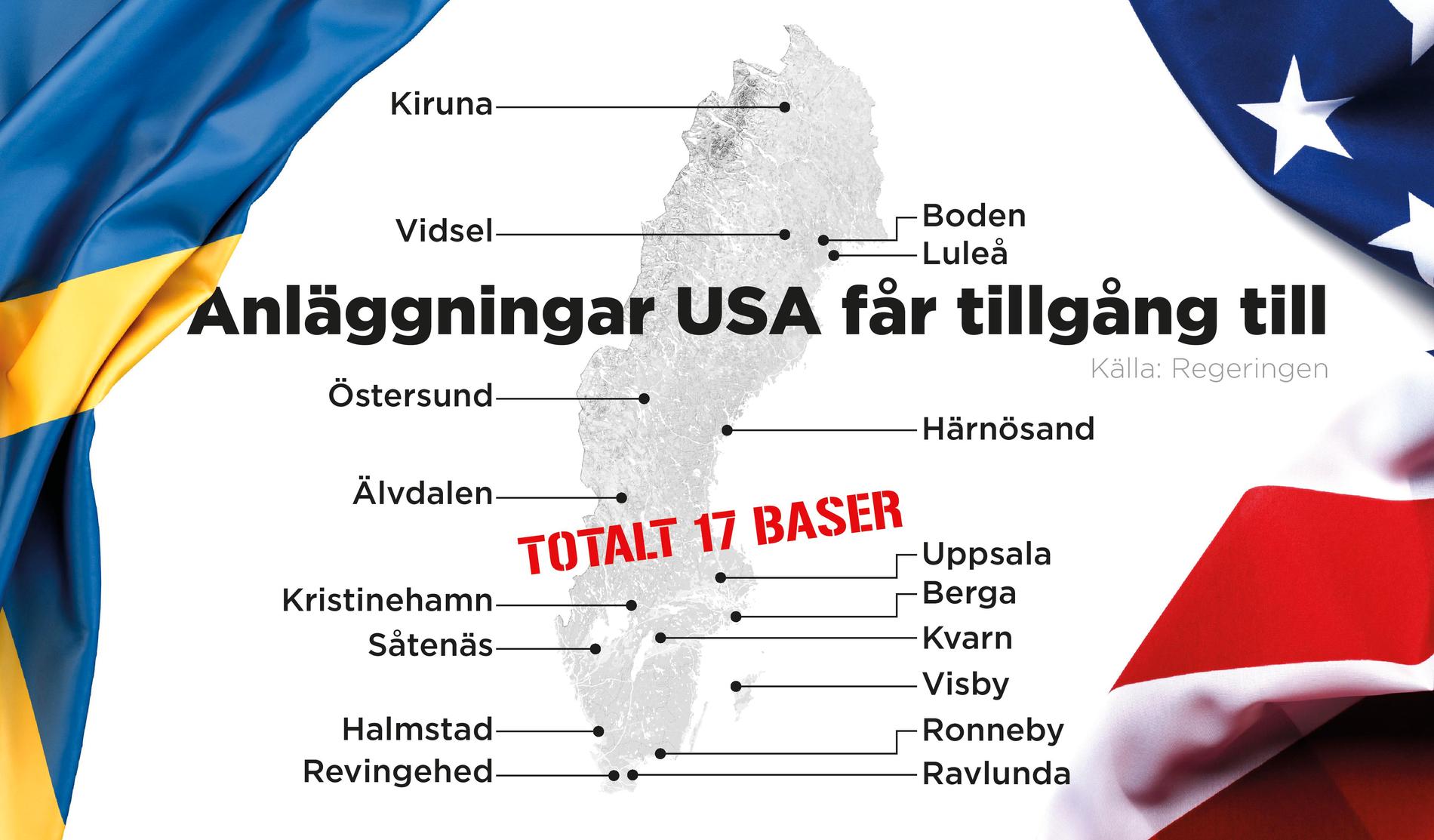USA får tillträde till 17 baser i Sverige.