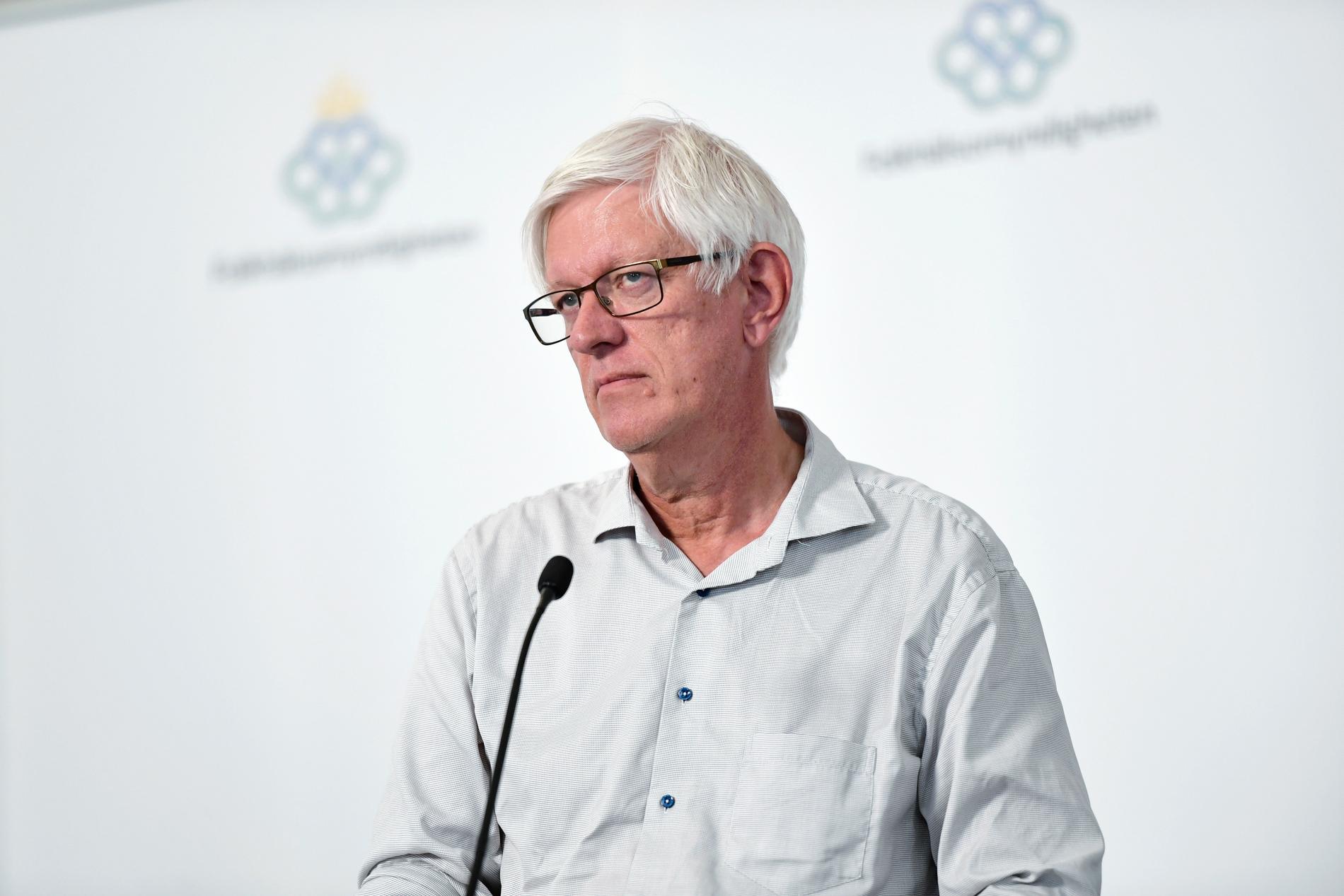 Folkhälsomyndighetens generaldirektör Johan Carlson vid torsdagens pressträff.