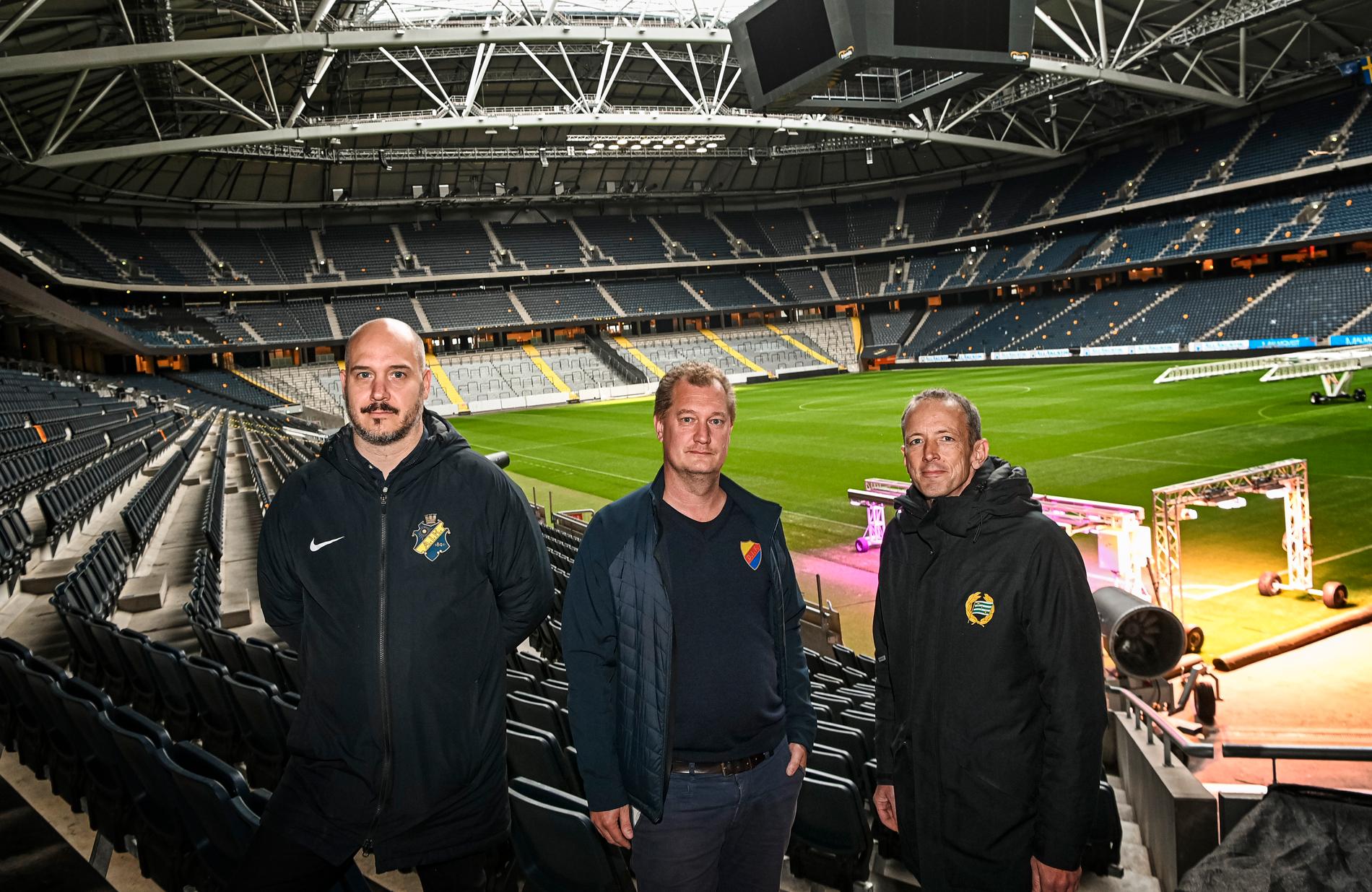 Fredrik Söderberg (AIK), Mats Jonsson (Djurgården) och Göran Rickmer (Hammarby)
