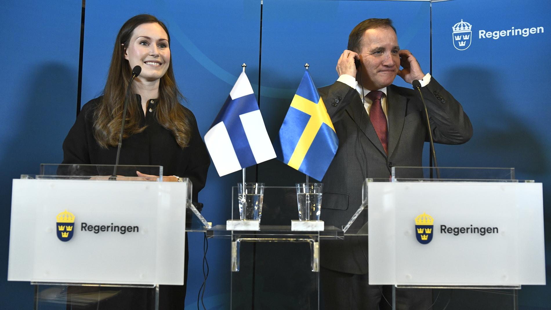 Statsminister Stefan Löfven (S) och parti- och statsministerkollegan, Finlands Sanna Marin, håller pressträff efter sitt möte på Harpsund.