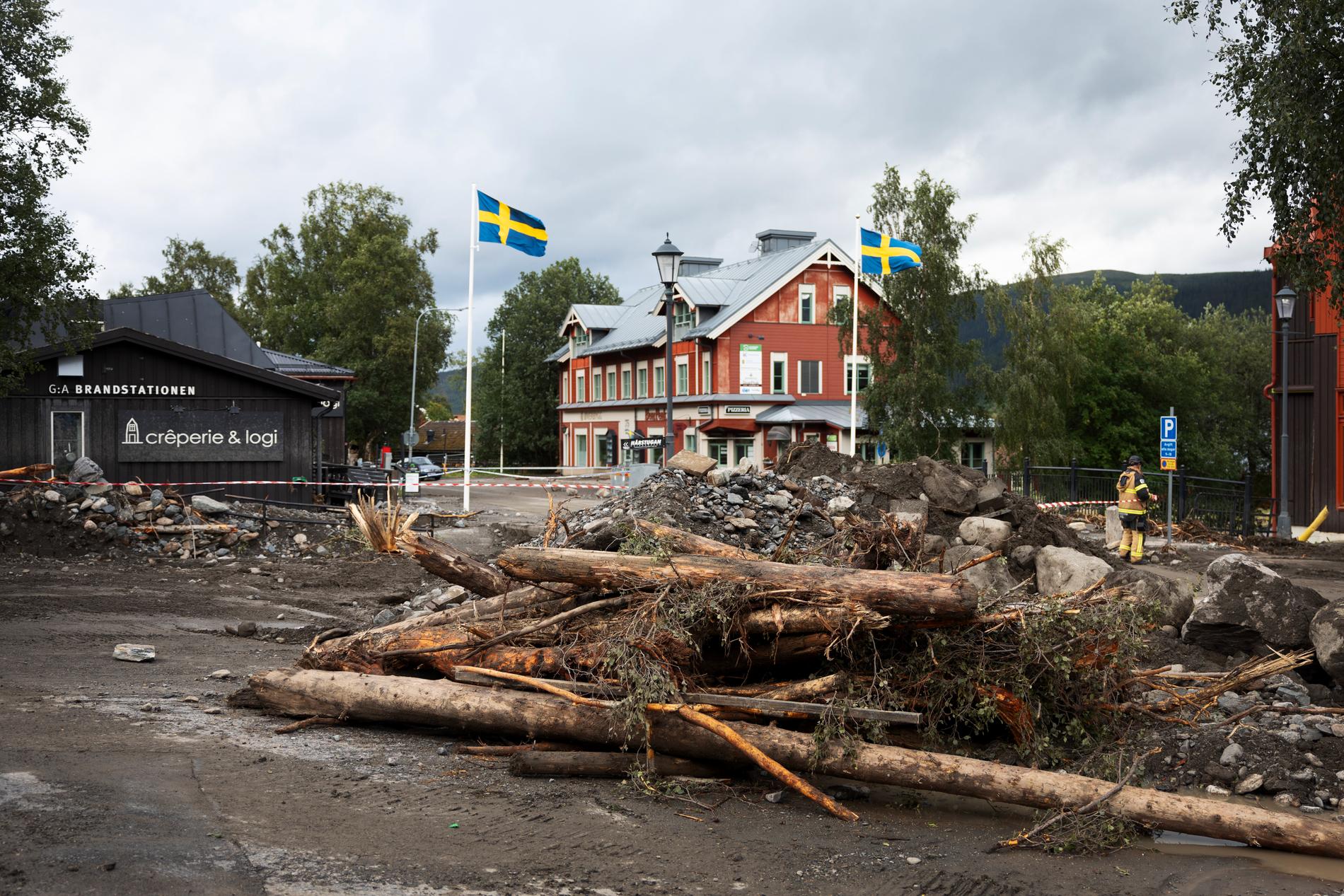 Stormen Hans orsakade stor skada i Åre när Susabäcken blockerades och översvämmades.