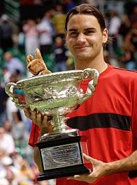 Roger Federer tog sin första seger i Australian Open.