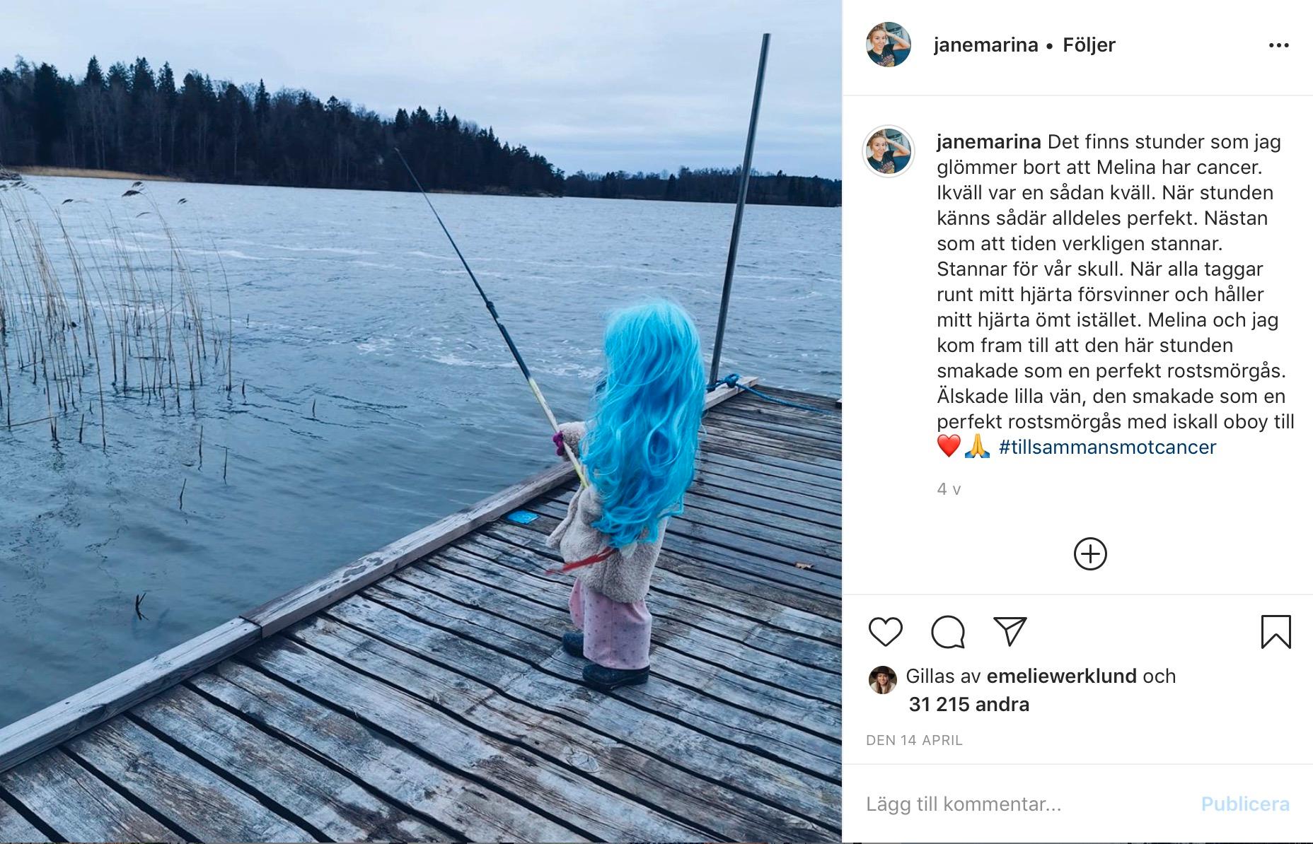 Jane Oksanen är öppen med Melinas cancer på sitt Instagram-konto Janemarina.