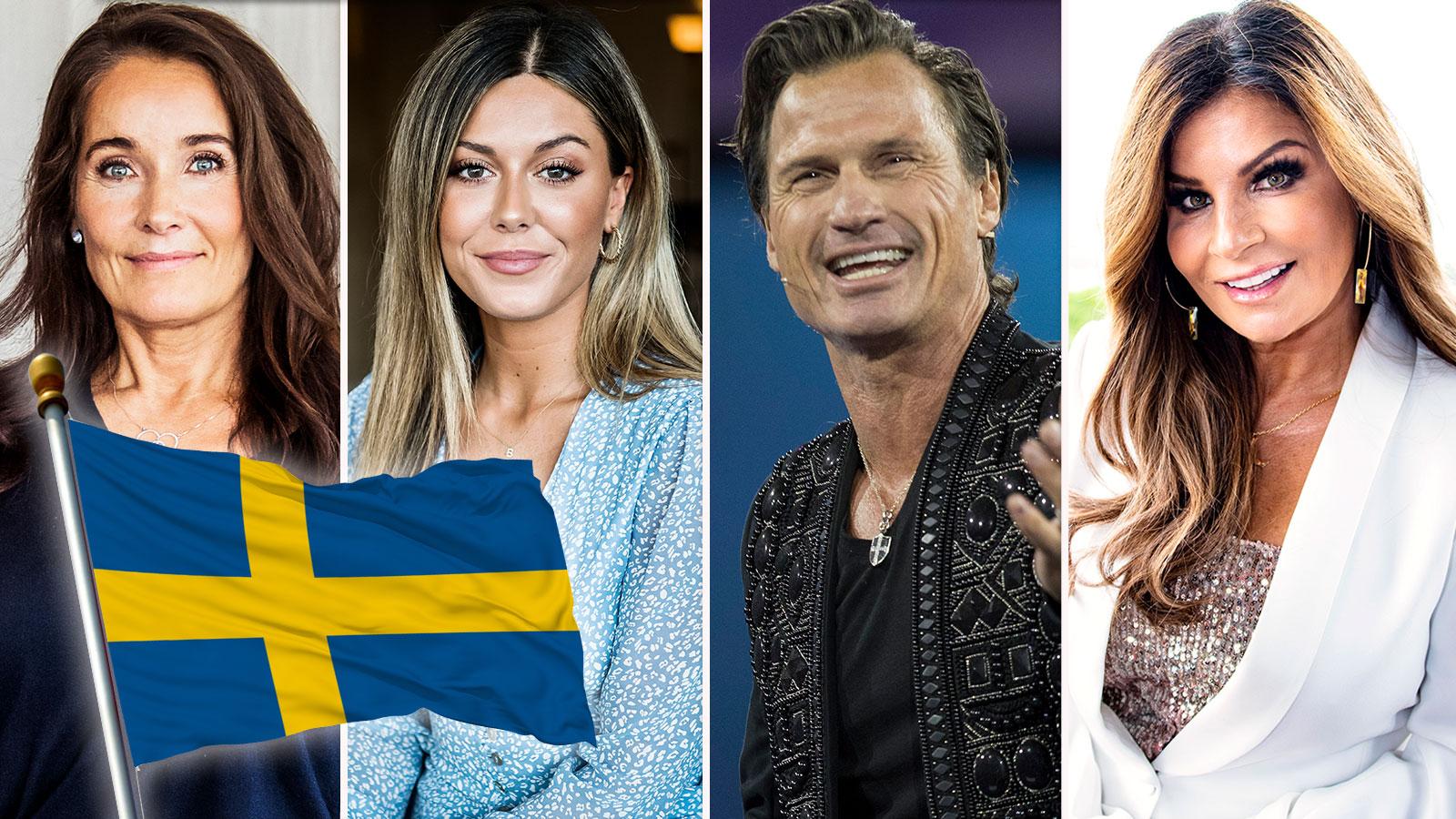 Agneta Sjödin, Bianca Ingrosso, Petter Stordalen och Carola Häggkvist har alla olika sätt att hylla Sverige på idag.