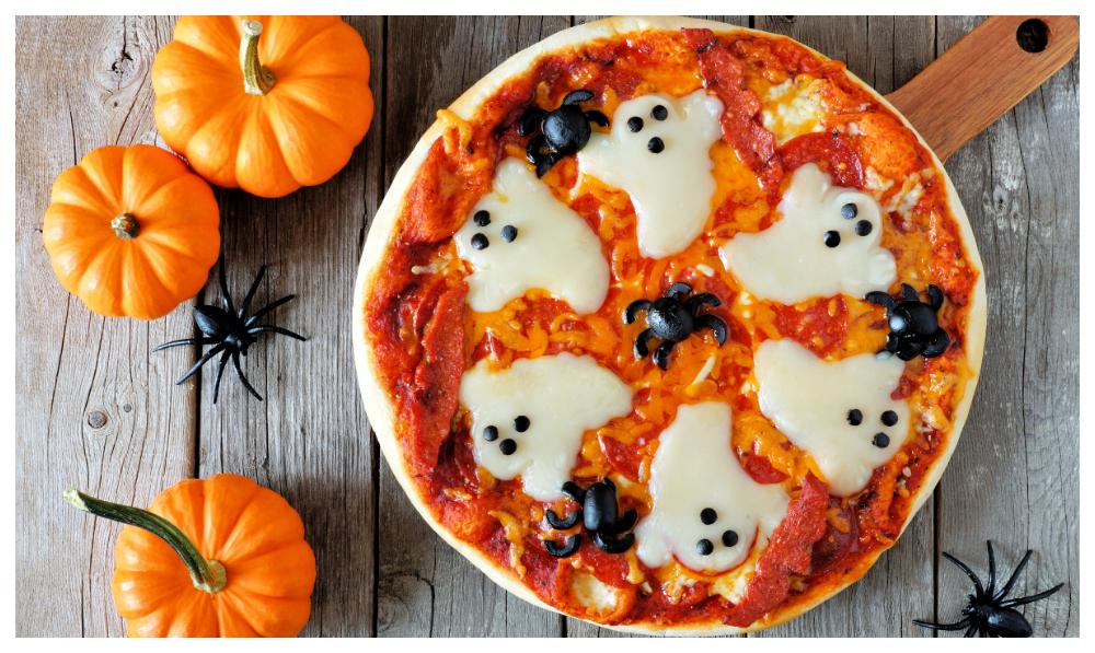 Hemsökt pizza – god halloween-mat.