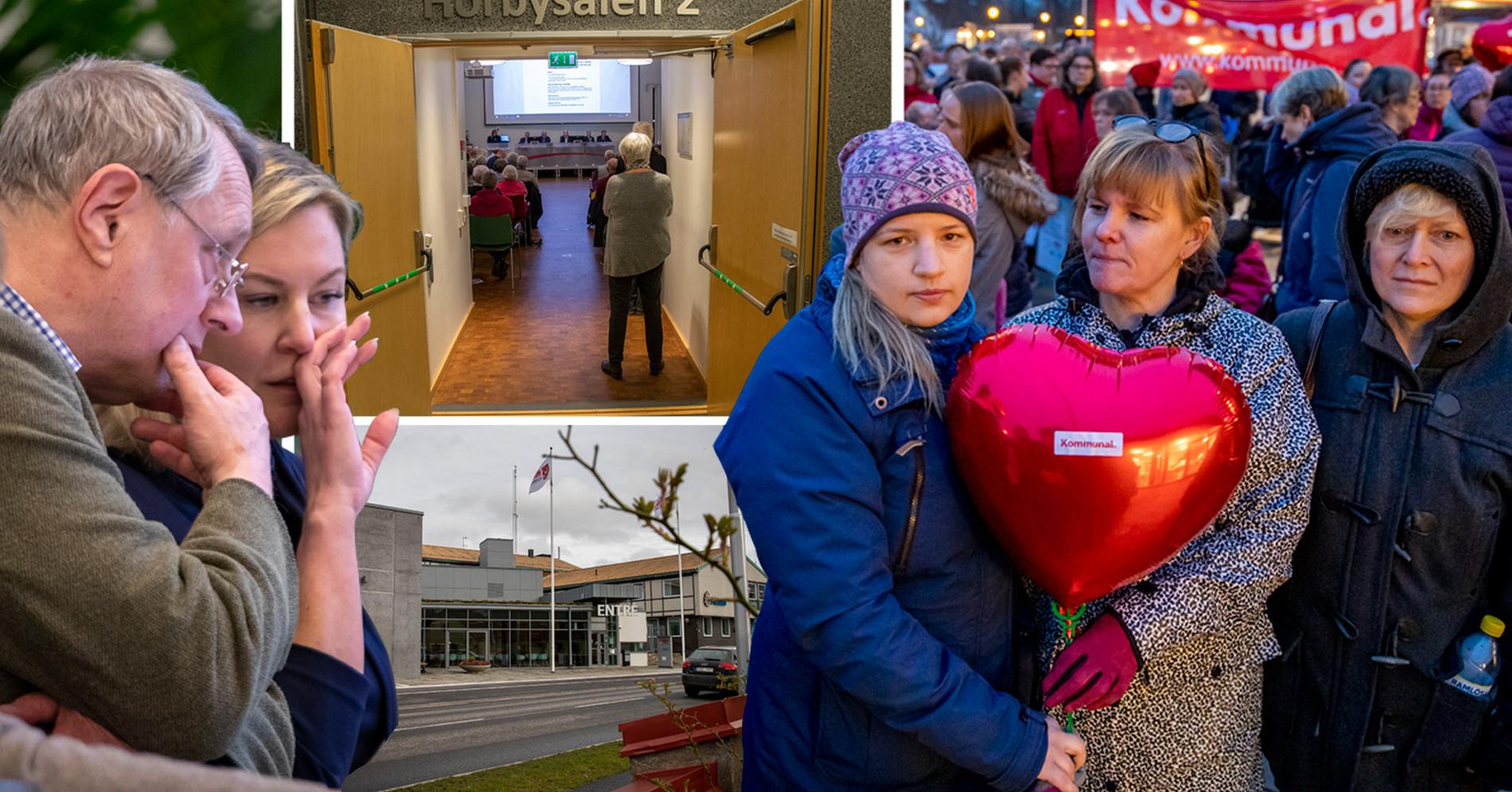 Stefan Borg och Cecilia Bladh in Zito (till vänster) är SD:s toppnamn i Hörby. Linda Håkansson, Sofie Jönsson och Carina Nilsson protesterar mot de ekonomiska besparingar som ska genomföras i kommunen.