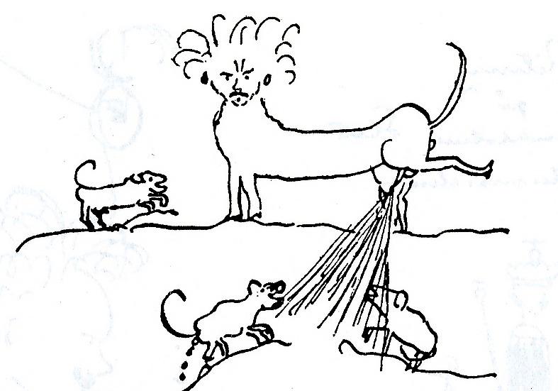 Strindberg ritar sig själv som en hund som kissar på sina fiender. 